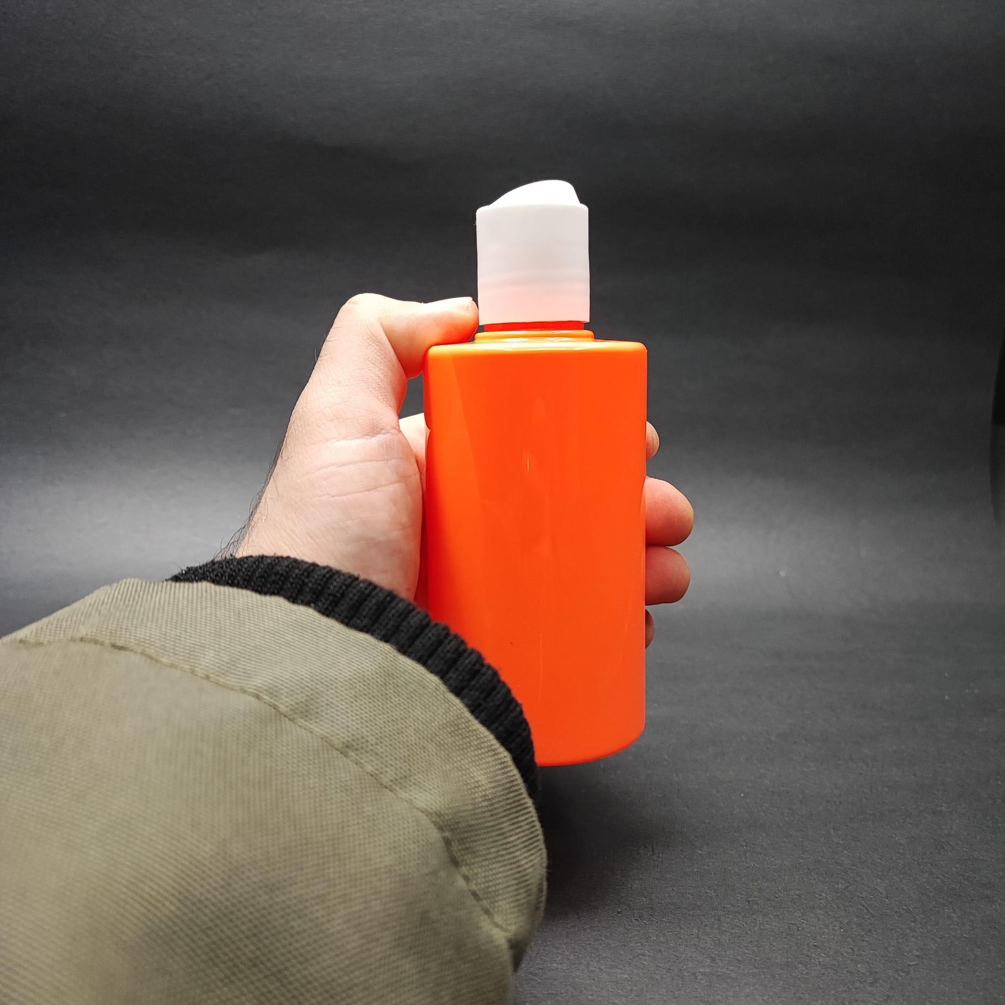 200 CC KÜT BOYUNLU UZUN SİLİNDİR PET ŞİŞE (24 GR) - BEYAZ DİSKTOP ŞAMPUAN KAPAKLI - 200 ML PLASTİK ŞİŞE - TURUNCU