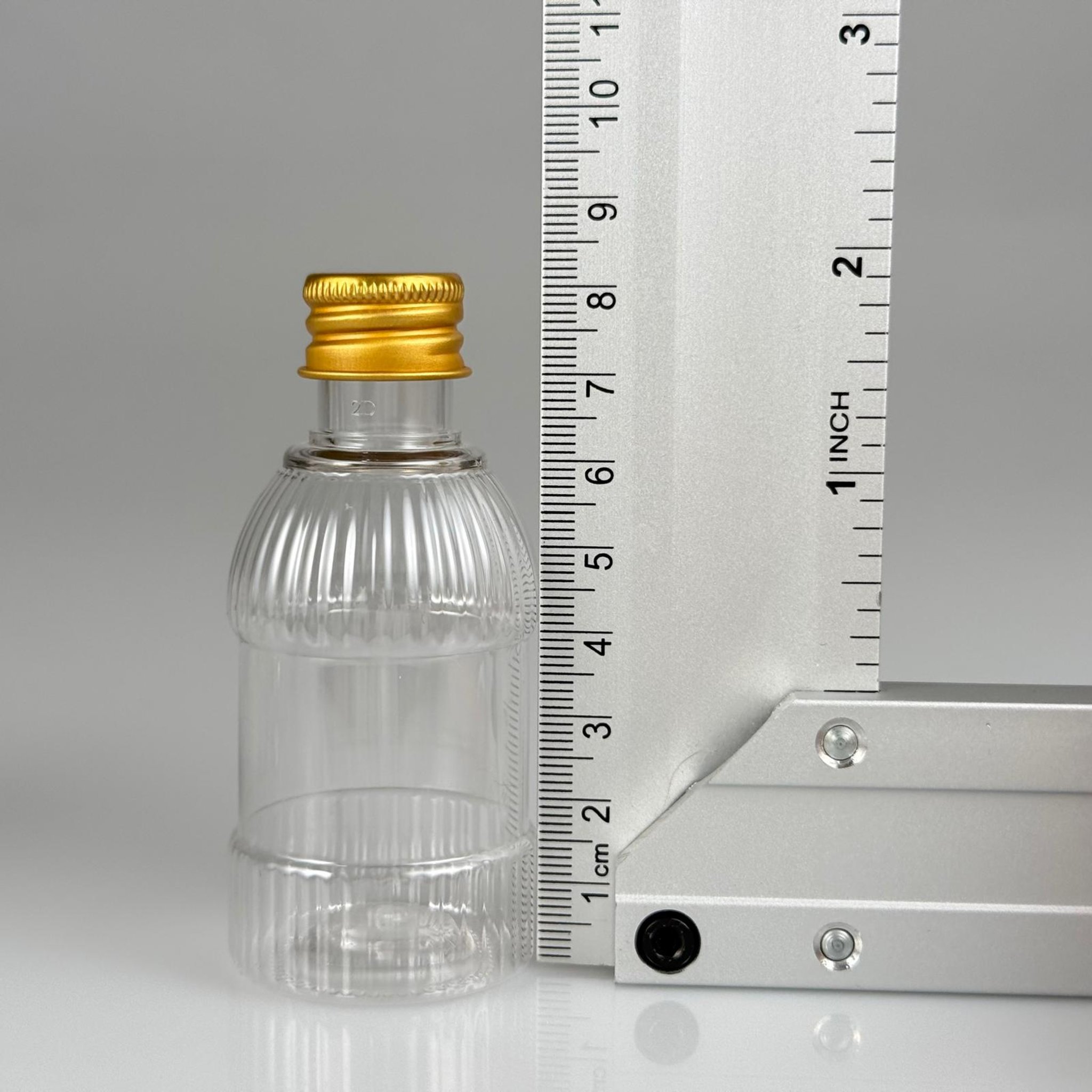 50 CC MANDALİNA MODEL PET ŞİŞE + KÖPÜK CONTALI GOLD ALÜMİNYUM METAL KAPAKLI + KOLONYA TIPALI TAKIM - 50 ML TOMBUL PET ŞİŞE