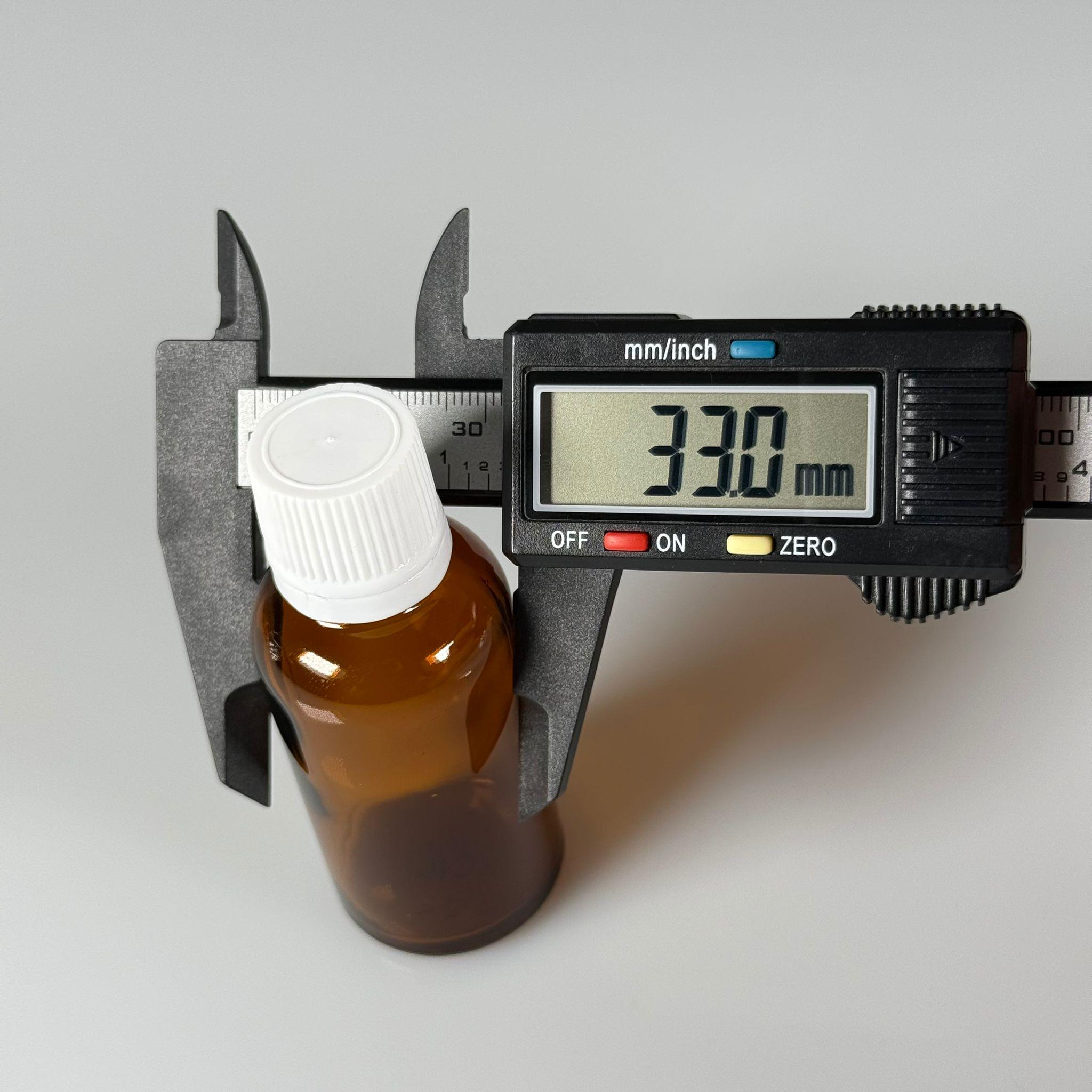 30 CC CAM AMBER KAHVERENGİ KİLİTLİ, KENDİNDEN CONTALI BEYAZ KAPAKLI - 30 ML DAR AĞIZLI İLAÇ ŞİŞESİ