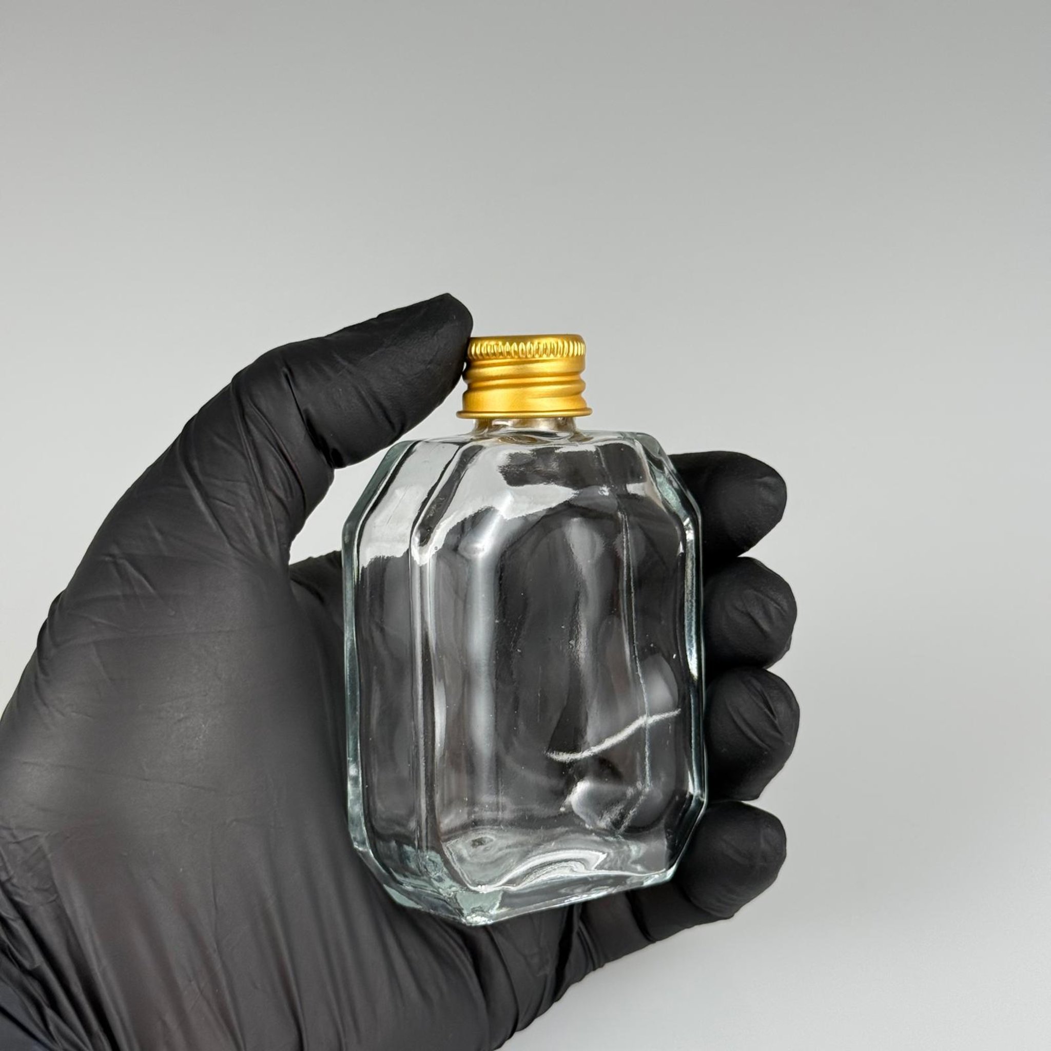 50 CC KAZABLANKA MODEL CAM ŞİŞE + GOLD ALÜMİNYUM METAL KAPAKLI TAKIM - 50 ML ŞEFFAF CAM ŞİŞE