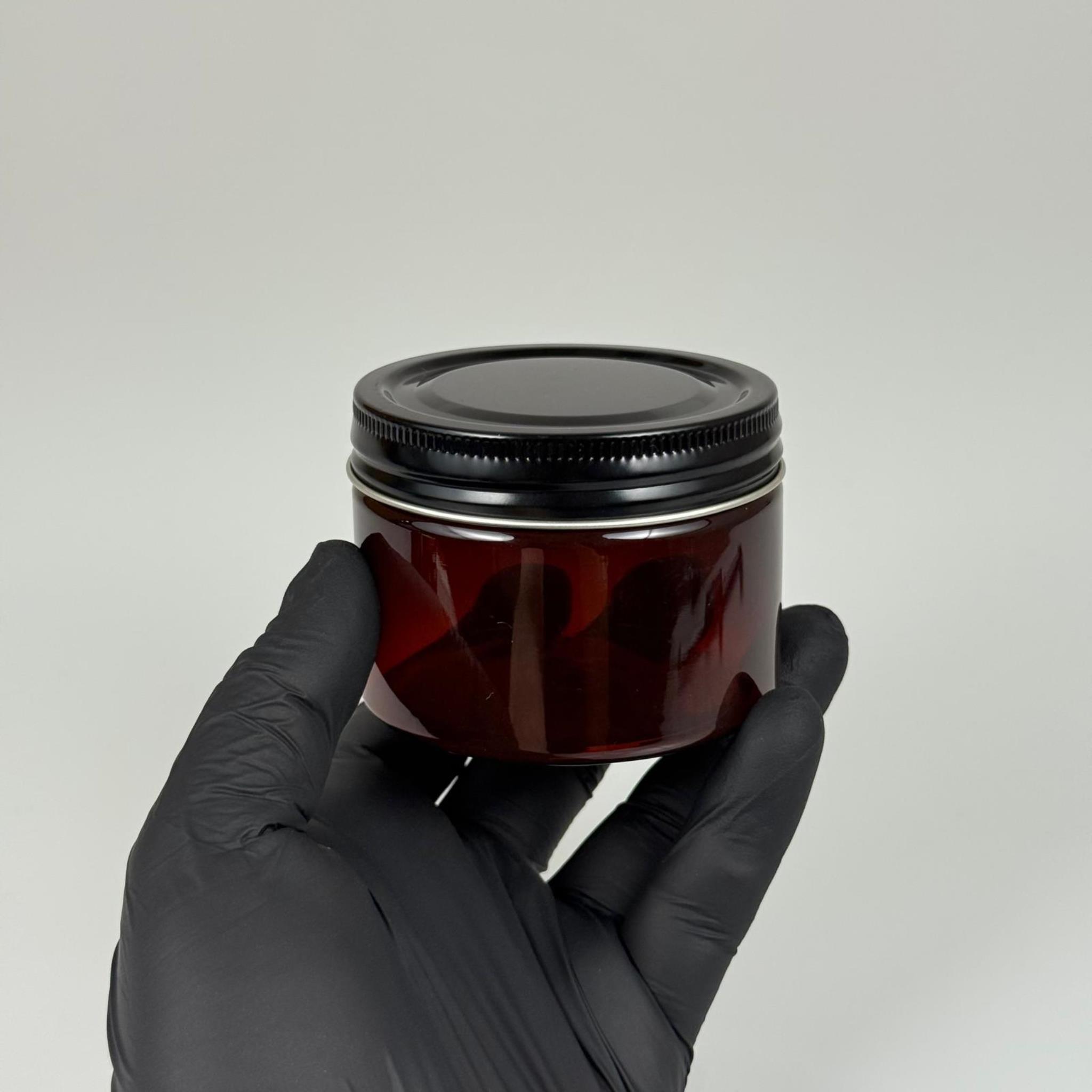 150 ML SERT PET KAVANOZ + SİYAH METAL KAPAK + İÇ TIPA - 150 CC KALIN AMBER PLASTİK KAVANOZ SİYAH METAL KAPAKLI İÇ TIPALI TAKIM - KREM KAVANOZLARI