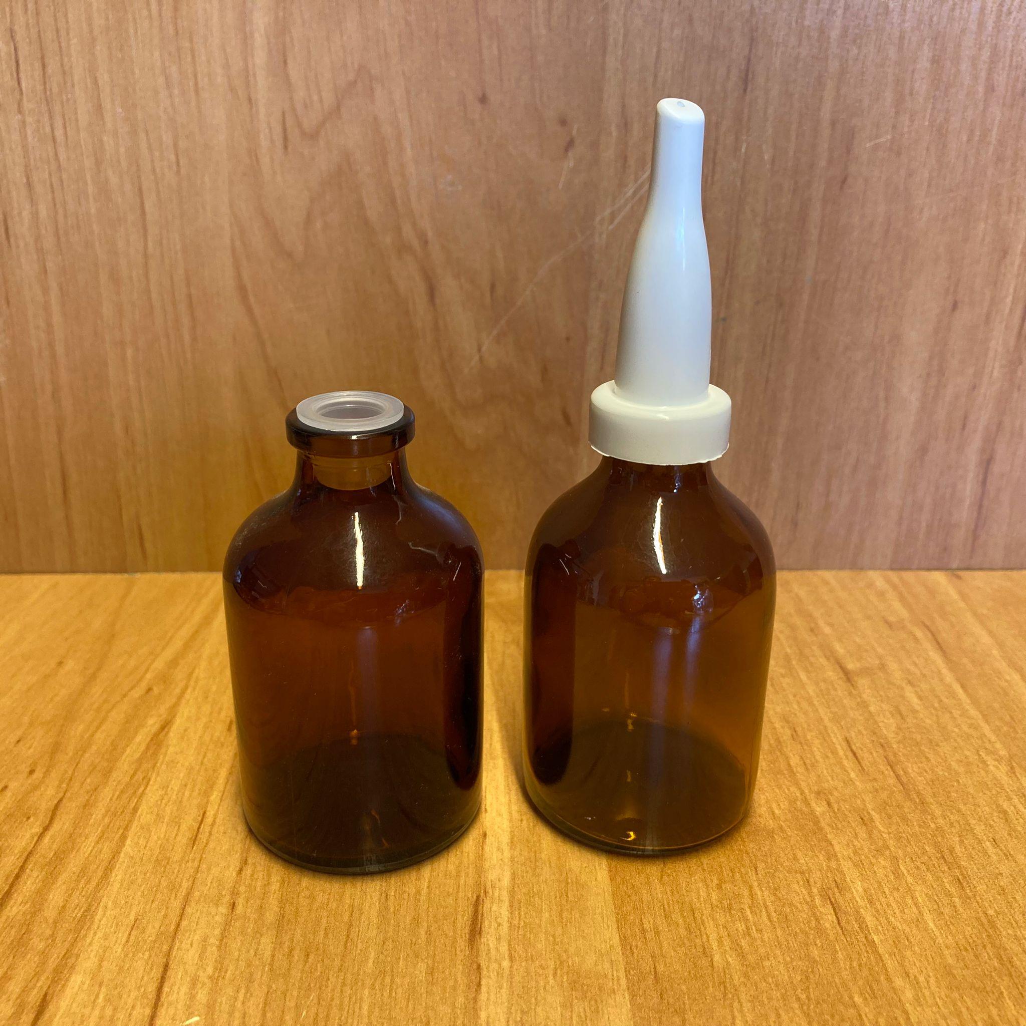 50 CC AMBER FLAKON PENİSİLİN ŞİŞESİ - BEYAZ ÜSTTEN DAMLALIKLI - PLASTİK TIPALI - 50 ML DAMLALIKLI KAHVERENGİ CAM ŞİŞE