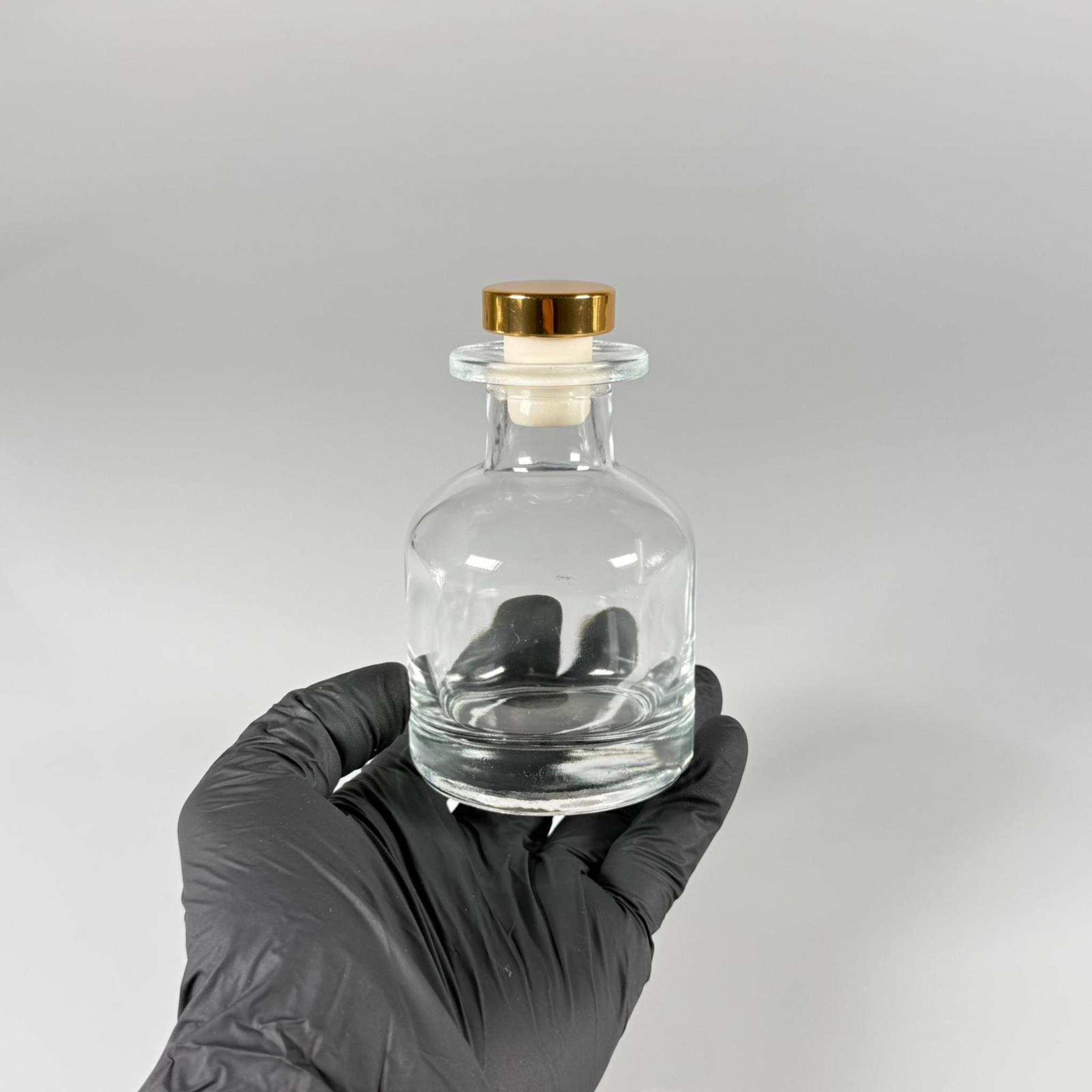 150 CC ŞEFFAF SİLİNDİR BAMBU CAM ESANS ŞİŞESİ - 150 ML KOKU, ESANS, PARFÜMERİ ŞİŞESİ - GOLD MANTAR TIPALI TAKIM