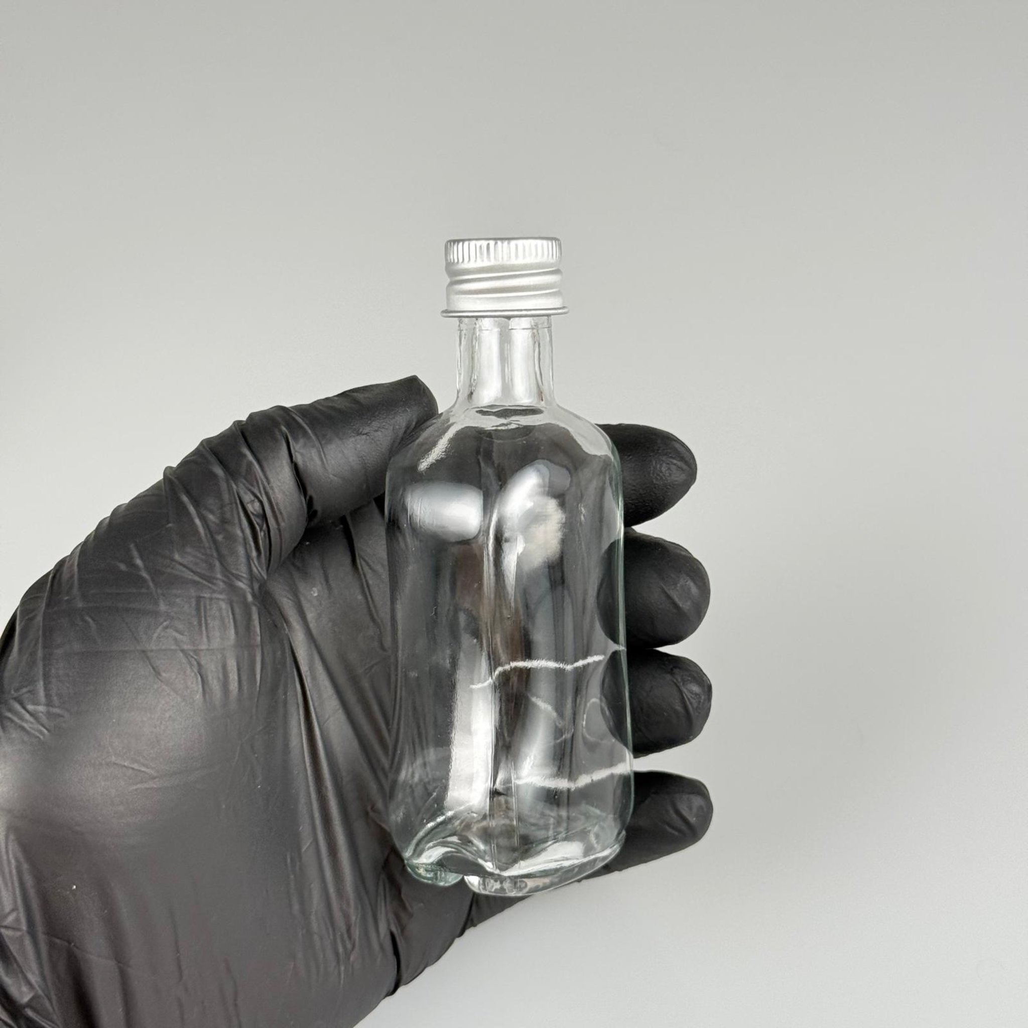 50 CC BOĞAZLI İNCE BELLİ CAM ŞİŞE + GÜMÜŞ ALÜMİNYUM METAL KAPAKLI TAKIM - 50 ML PRESTİJLİ ŞİŞE