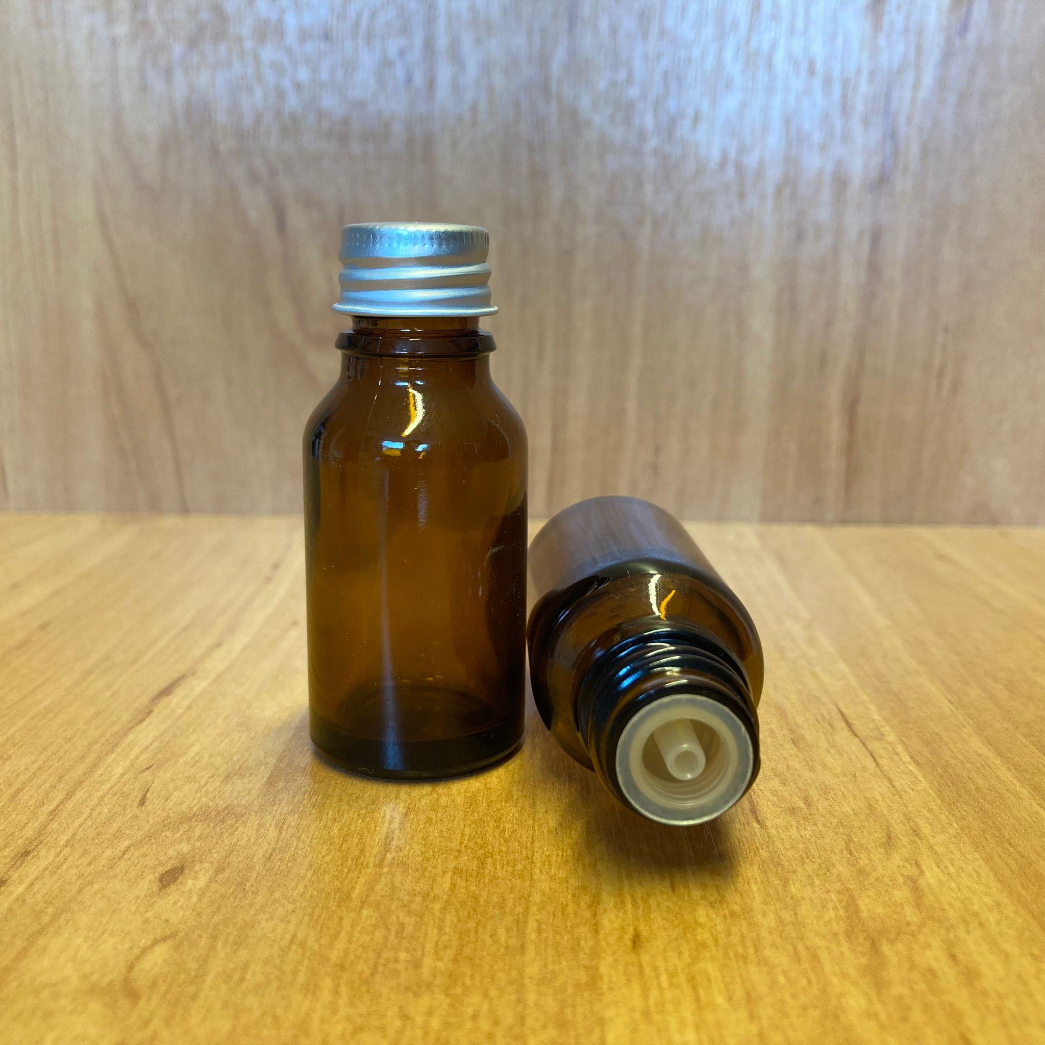 15 CC AMBER İÇTEN DAMLALIKLI - GÜMÜŞ METAL KAPAKLI CAM ŞİŞE - 15 ML KOLONYA TIPALI CAM ŞİŞE