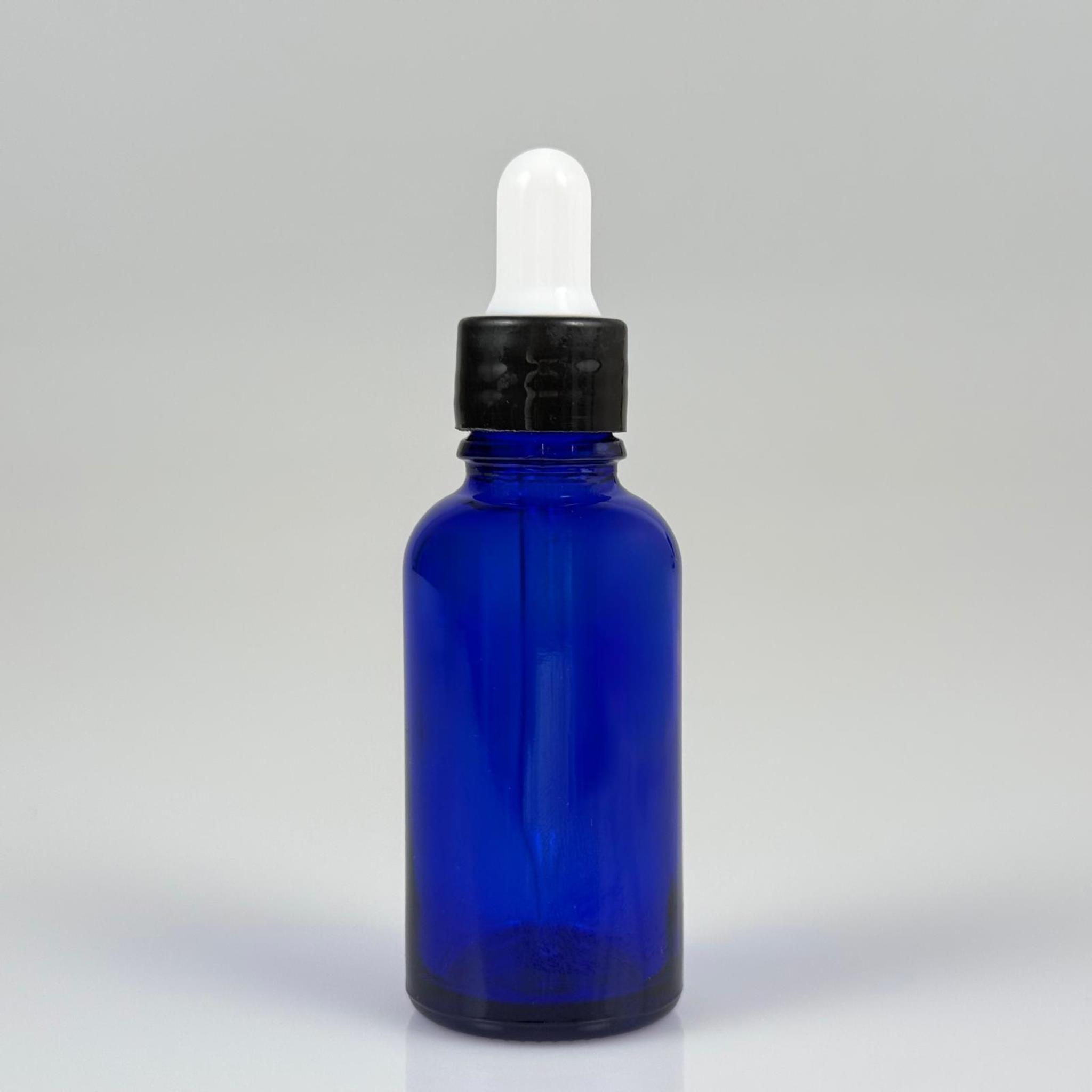30 CC MAVİ İNCE UÇLU CAM DAMLALIKLI ŞİŞE - BEYAZ EMZİK + SİYAH DÜZ KAPAK + CAM PİPET TAKIM - 30 ML MAVİ DAMLALIKLI ŞİŞE SETİ