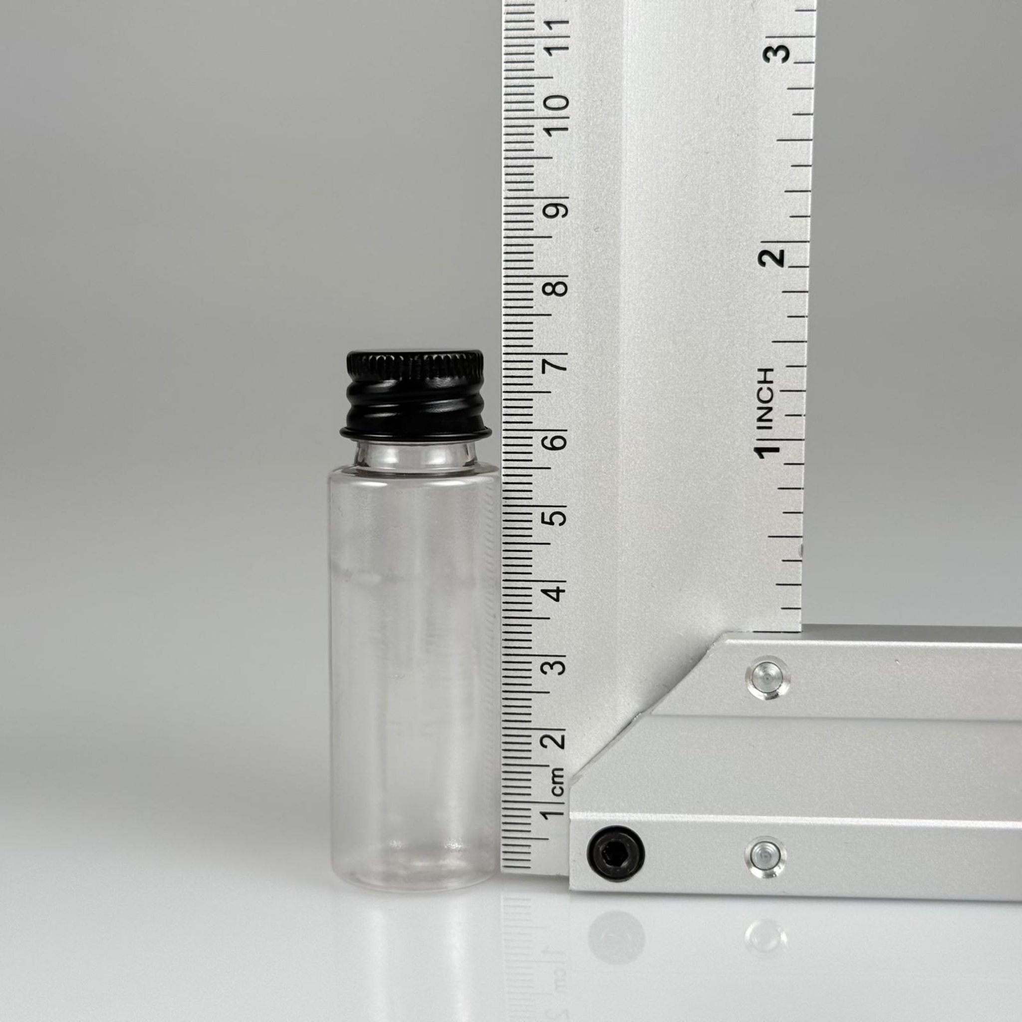 20 CC ŞEFFAF PET SHOT ŞİŞE - KÖPÜK CONTALI SİYAH ALÜMİNYUM METAL KAPAKLI TAKIM - 20 ML PLASTİK ŞİŞE