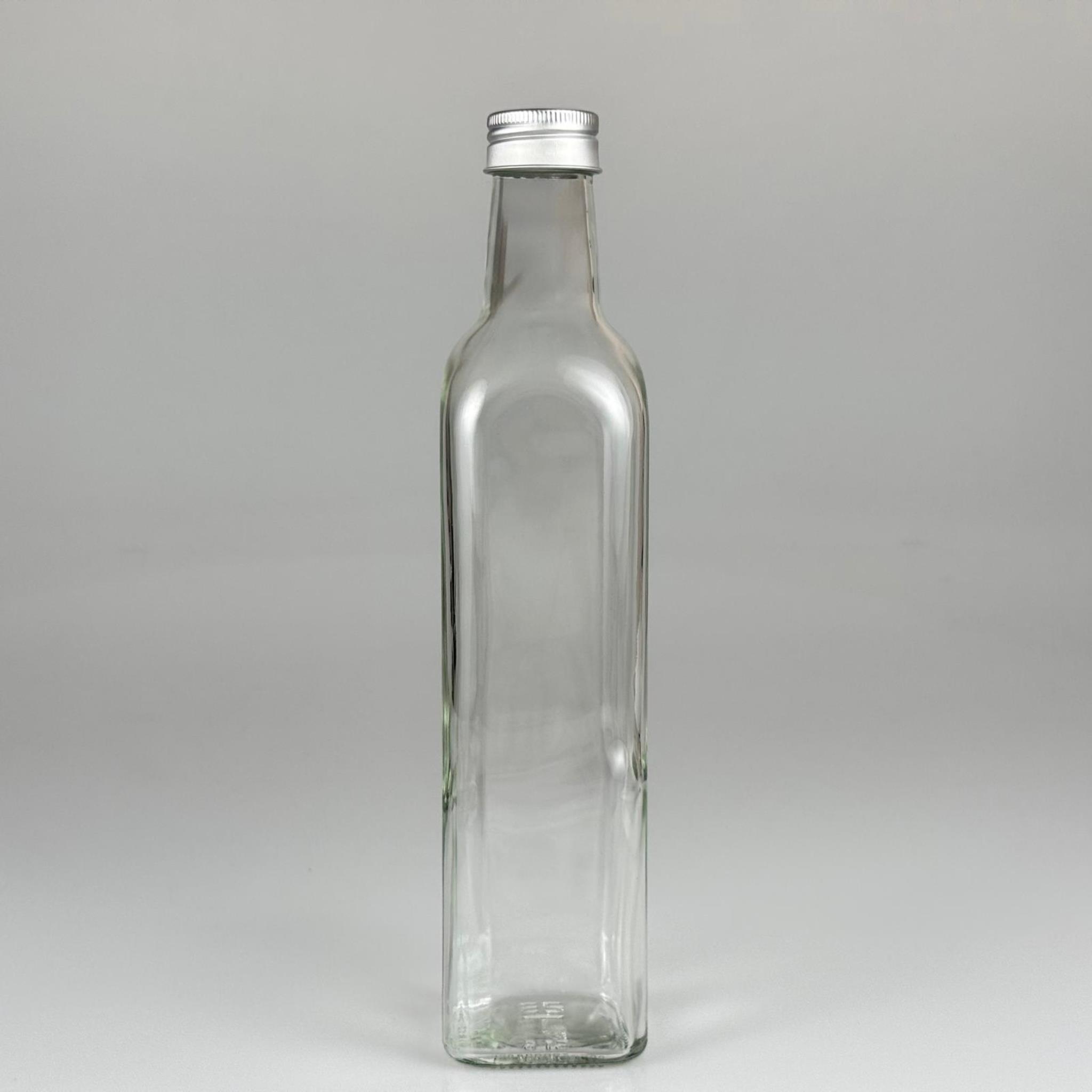 500 CC MARASKA CAM ŞİŞE - GÜMÜŞ METAL ALÜMİNYUM KAPAKLI - 500 ML KÖŞELİ YAĞ ŞİŞESİ - SİRKE ŞİŞESİ