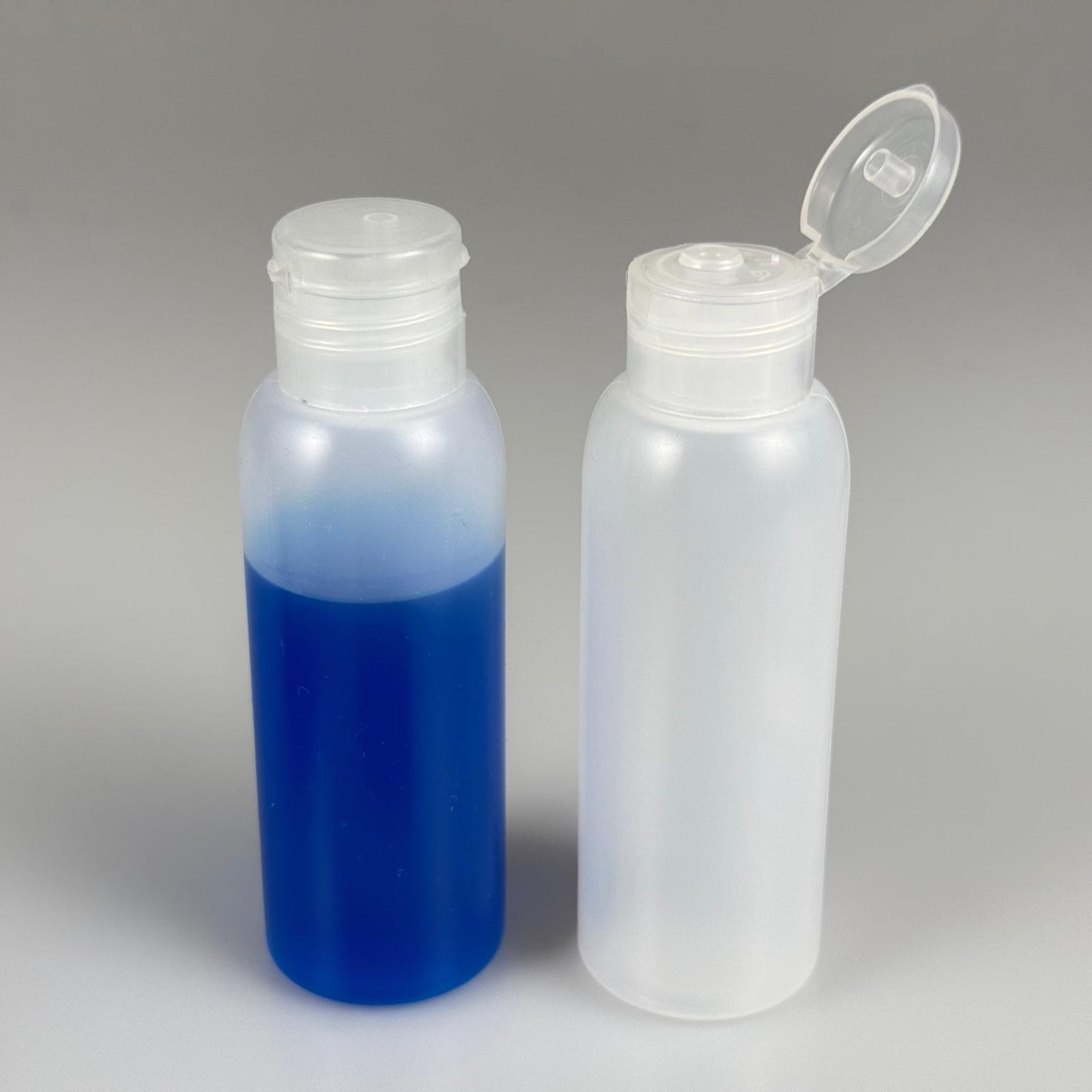 100 ML SIKILABİLİR YUMUŞAK PE POLİETİLEN PLASTİK ŞİŞE - ŞEFFAF FLİPTOP ŞAMPUAN KAPAKLI - 100 cc sos, yağ, kartuş, mürekkep vb için boş şişeler