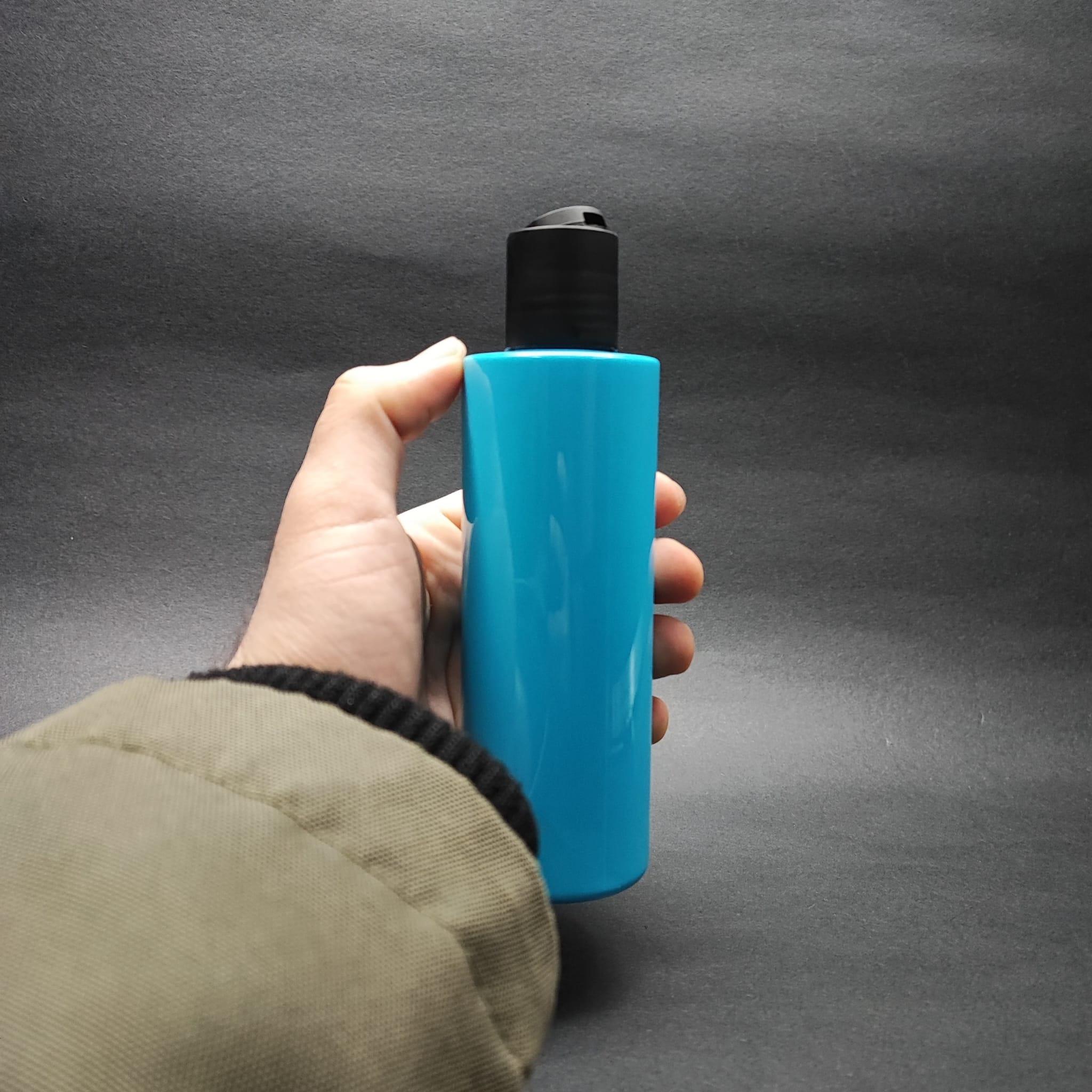 200 CC KÜT BOYUNLU UZUN SİLİNDİR PET ŞİŞE (24 GR) - SİYAH DİSKTOP ŞAMPUAN KAPAKLI - 200 ML PLASTİK ŞİŞE - MAVİ