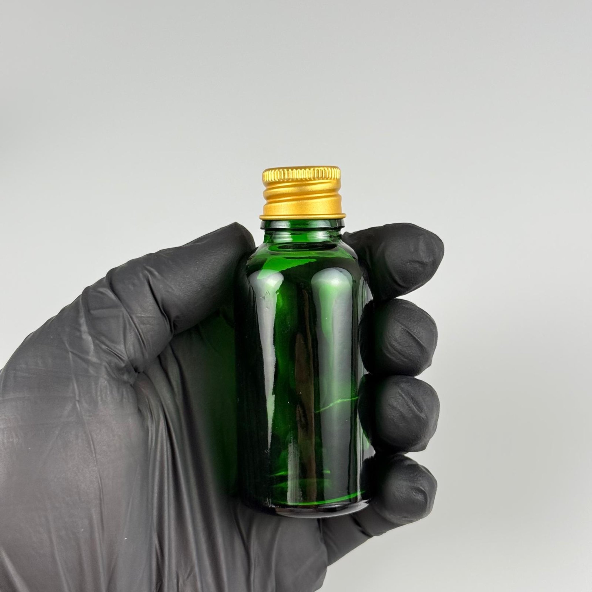 30 CC YEŞİL CAM ŞİŞE + KÖPÜK CONTALI GOLD ALÜMİNYUM METAL KAPAKLI TAKIM - 30 ML YEŞİL CAM ŞİŞE