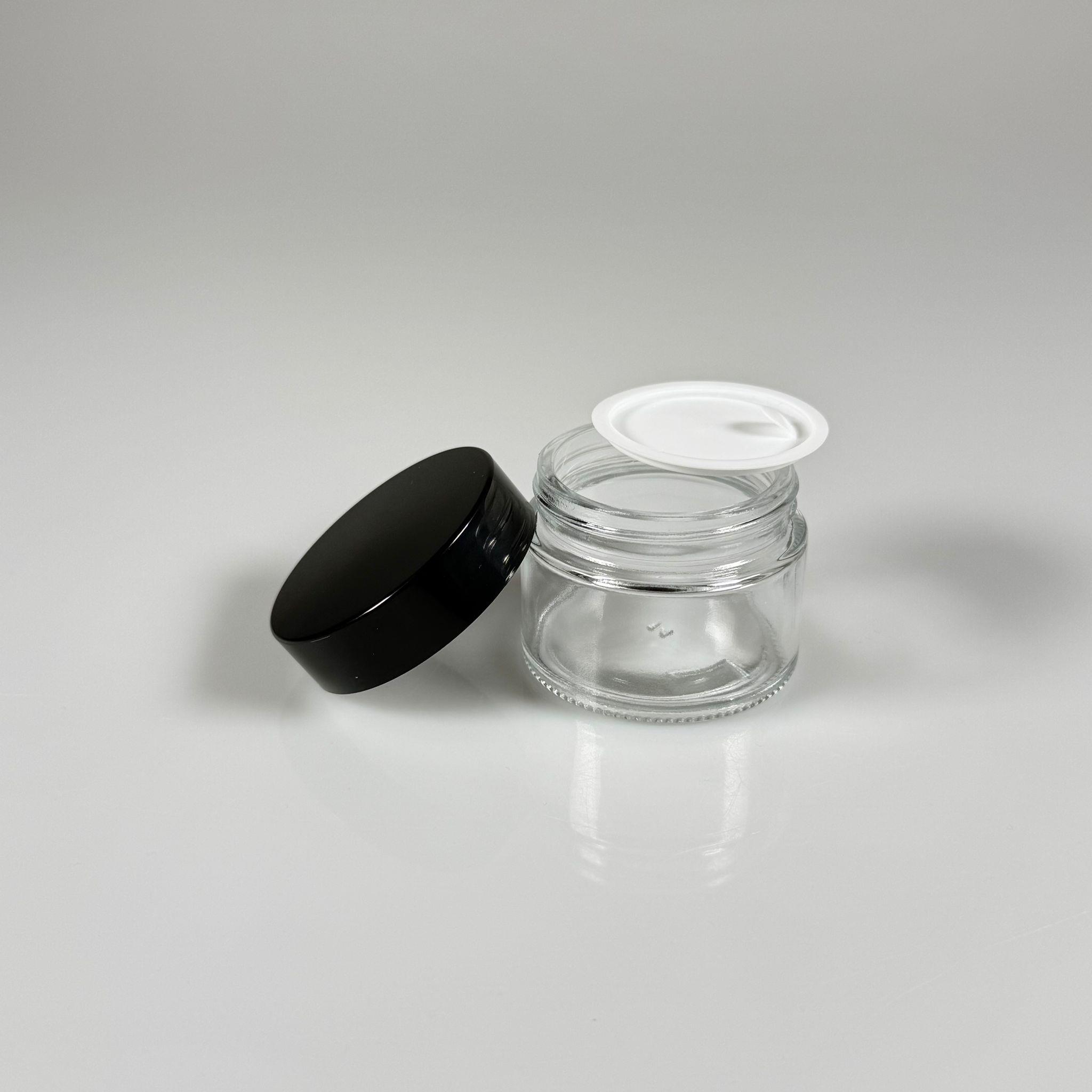 50 CC CAM ŞEFFAF KREM KAVANOZU - SİYAH KAPAKLI İÇ CONTALI - 50 ML CAM KAVANOZ - KOZMETİK KAVANOZ