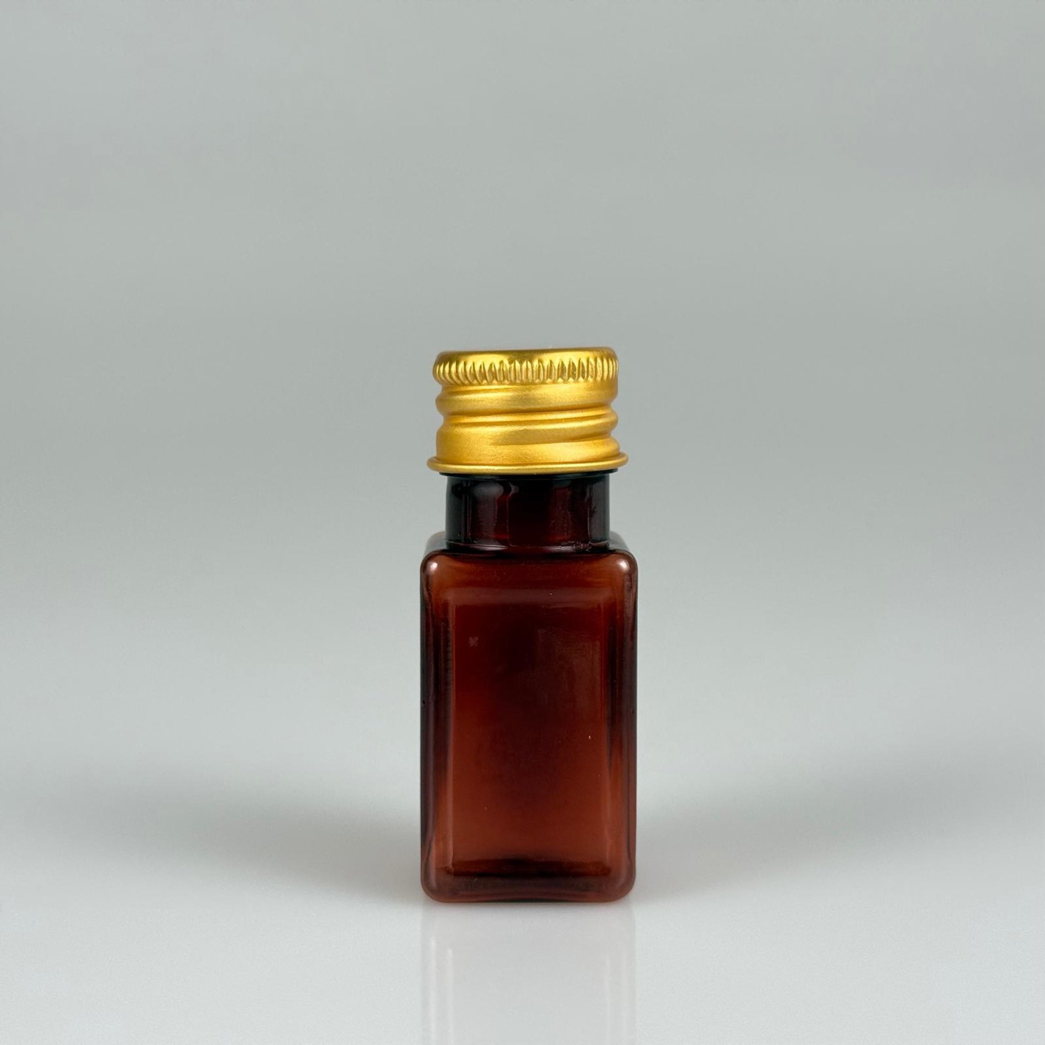 10 CC AMBER KARE PET SHOT ŞİŞE - KÖPÜK CONTALI GOLD ALÜMİNYUM METAL KAPAKLI TAKIM - 10 ML KAHVERENGİ PLASTİK ŞİŞE