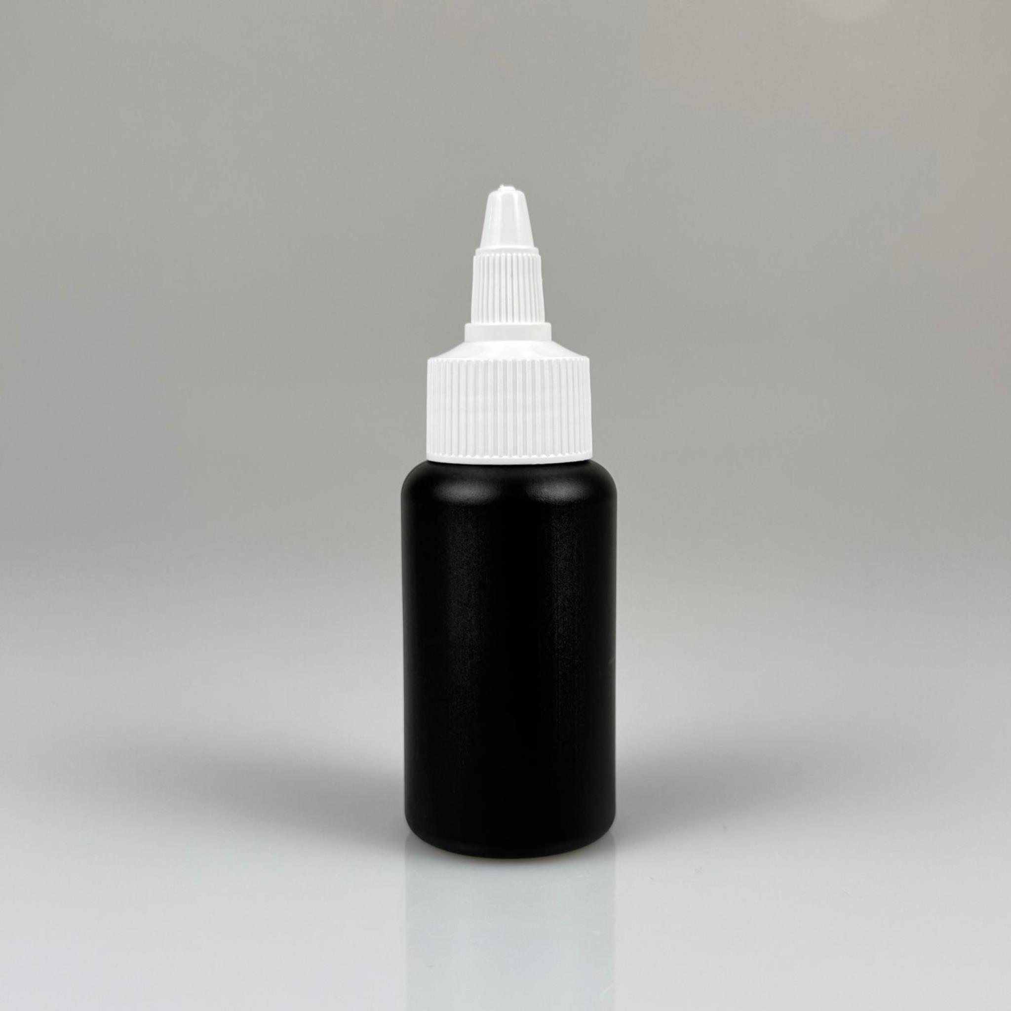 YAĞ, SOS, ACI SOS, SİRKE, SRIRACHA, MÜREKKEP, TUTKAL AKITICI VB BOŞ ŞİŞELERİ - BEYAZ SİVRİ TWİST AKITICI KAPAK + 50 ML SİYAH POLİETİLEN PLASTİK ŞİŞE TAKIM