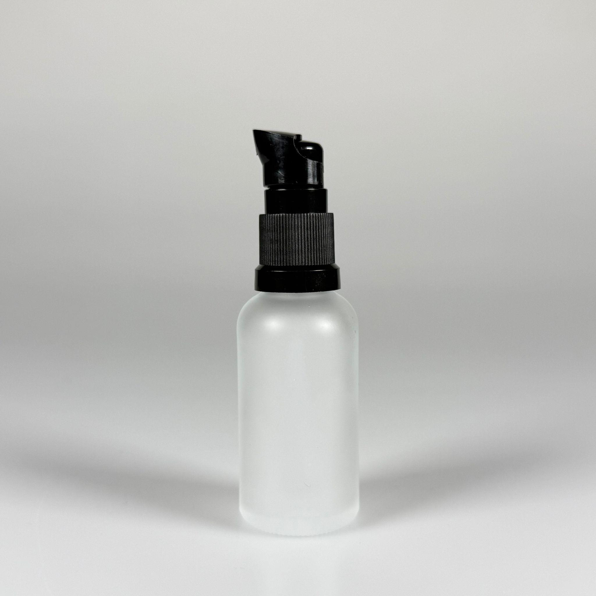 30 CC BUZLU CAM ŞİŞE - SIZDIRMAZ ETEKLİ SİYAH LOSYON POMPALI TAKIM - 30 ML LOSYON ŞİŞESİ - YAĞ, KREM GİBİ YOĞUN KIVAMLI SIVILAR İÇİN CAM AMBALAJ