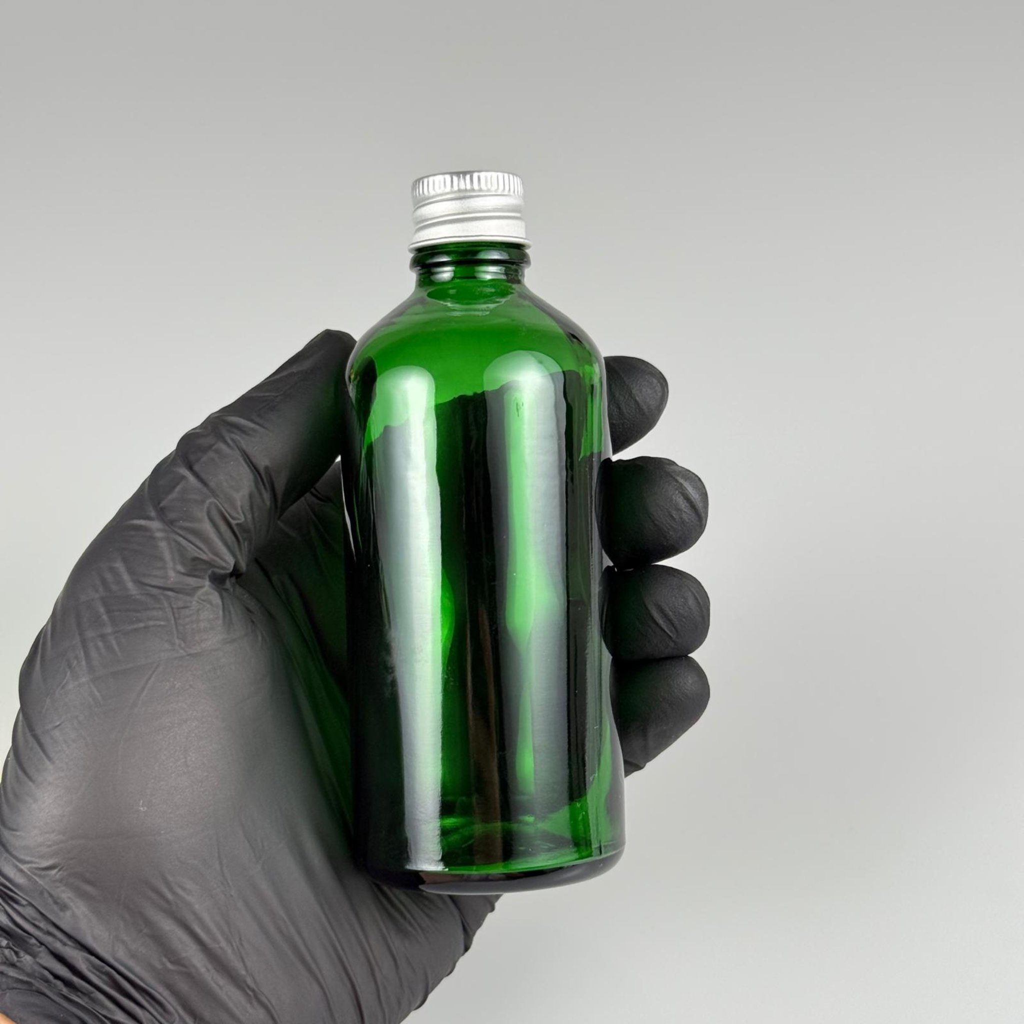100 CC YEŞİL CAM ŞİŞE + KÖPÜK CONTALI GÜMÜŞ ALÜMİNYUM METAL KAPAKLI TAKIM - 100 ML YEŞİL CAM ŞİŞE