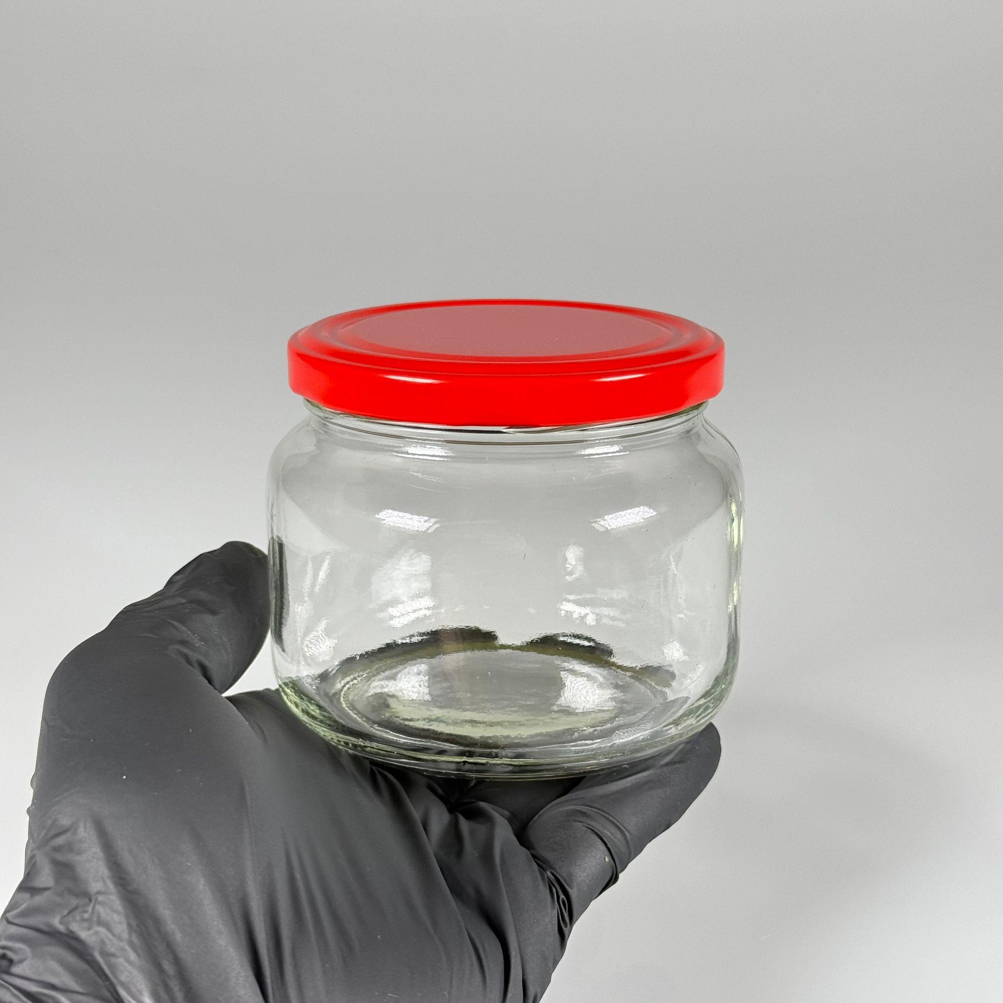 400 CC BASIK CAM KAVANOZ - KIRMIZI METAL KAPAKLI - 400 ML CAM KAVANOZ - KESTANE ŞEKERİ KAVANOZU