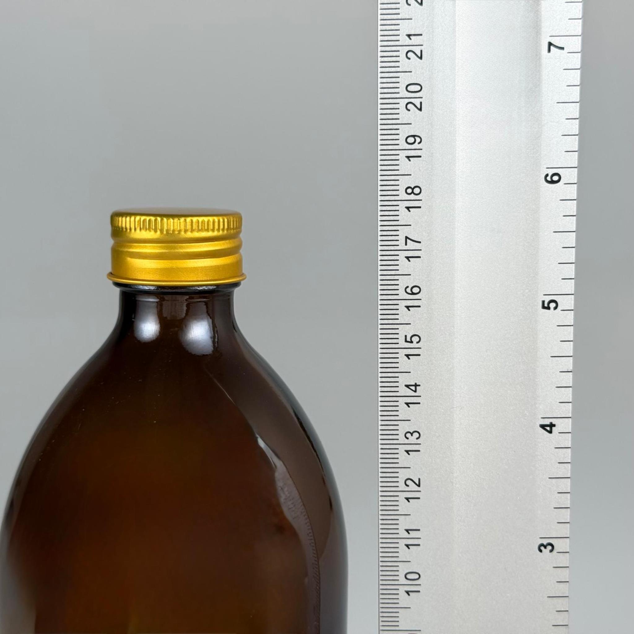 500 CC AMBER TOMBUL ÖZEL SERİ CAM ŞİŞE - METAL ALÜMİNYUM GOLD KÖPÜK CONTALI KAPAKLI - 500 ML CAM ECZA ŞİŞESİ - KAHVERENGİ