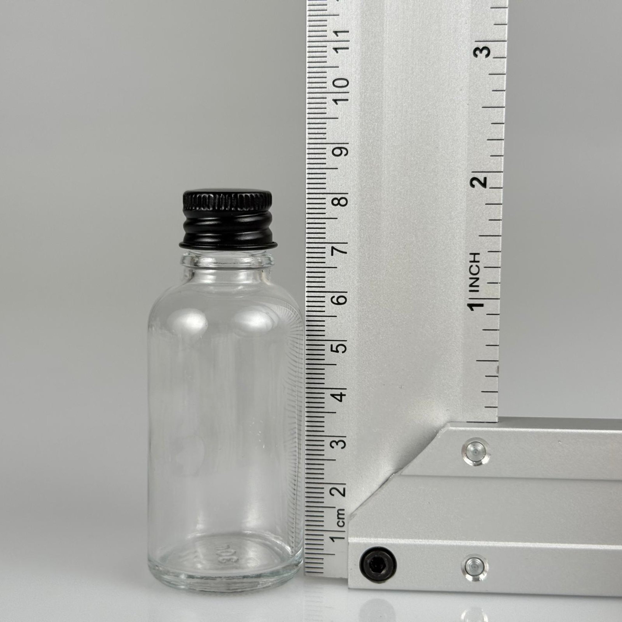 30 CC ŞEFFAF CAM ŞİŞE + KÖPÜK CONTALI SİYAH ALÜMİNYUM METAL KAPAKLI + KÖR TIPALI TAKIM - 30 ML ŞEFFAF CAM ŞİŞE