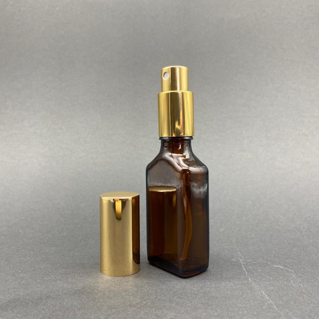 30 CC AMBER YASSI CAM ŞİŞE METALİK GOLD SPREYLİ TAKIM - 30 ML SPREYLİ CAM ŞİŞE