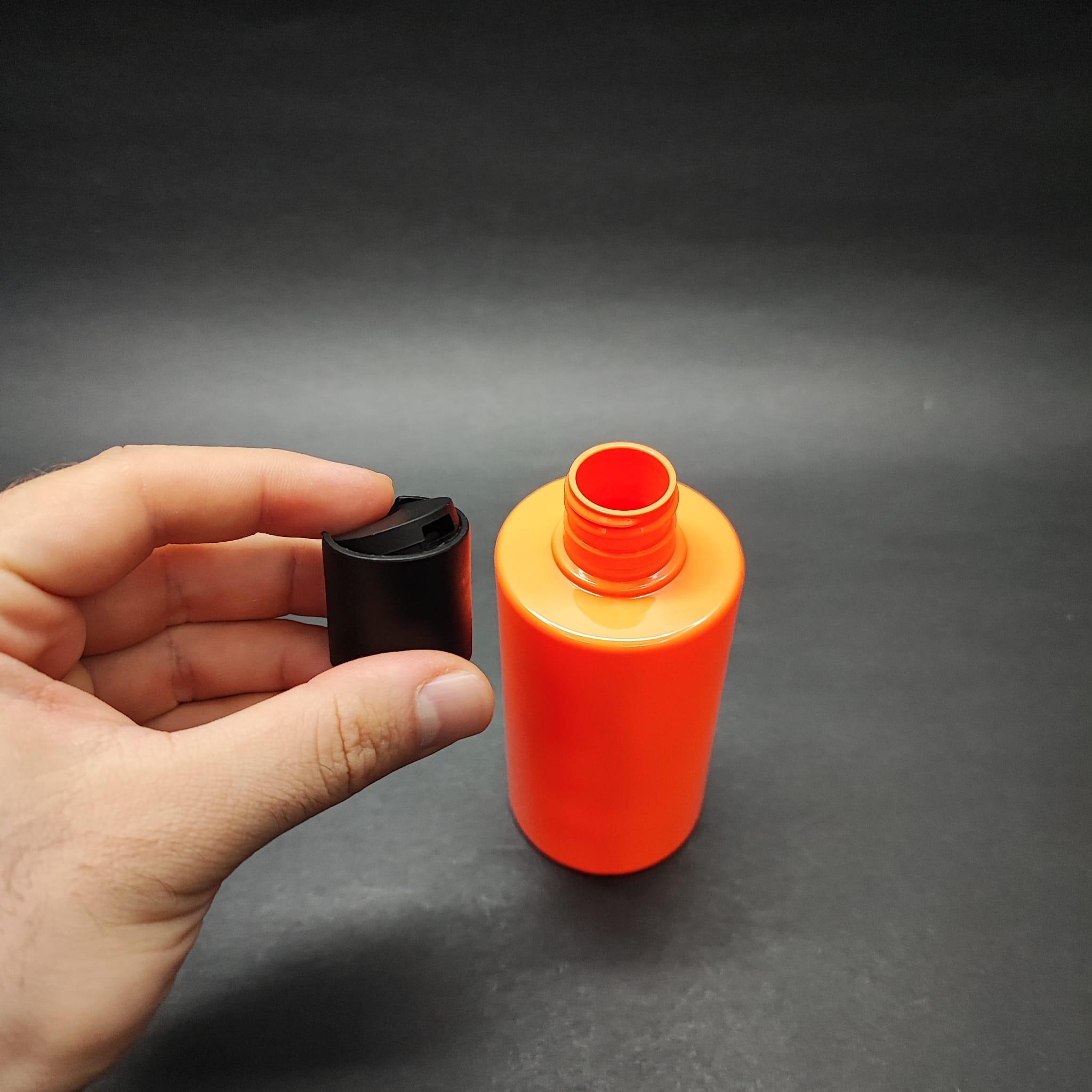 200 CC KÜT BOYUNLU SİLİNDİR PET ŞİŞE (24 GR) - SİYAH DİSKTOP ŞAMPUAN KAPAKLI - 200 ML PLASTİK ŞİŞE - TURUNCU