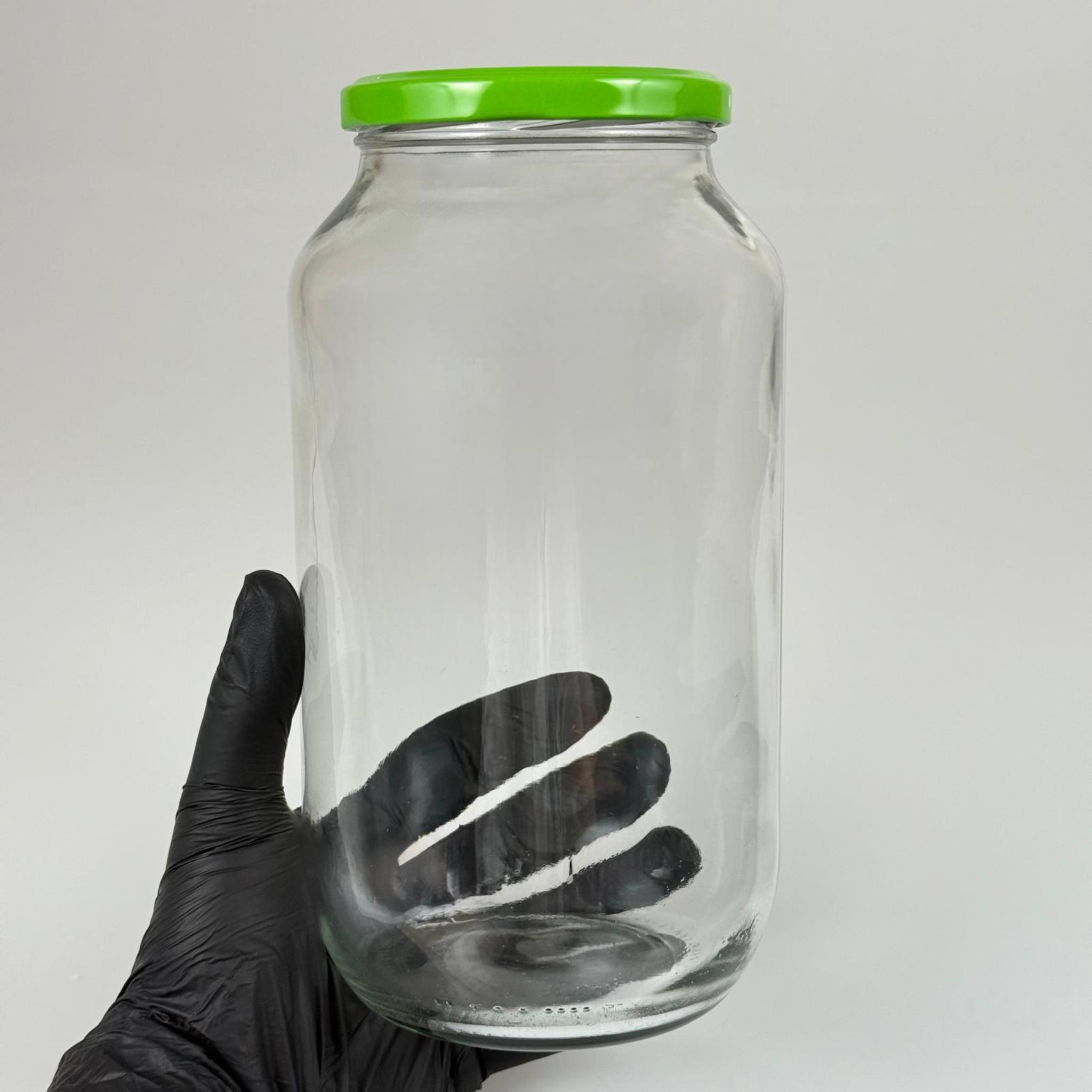 1500 CC CAM KAVANOZ - AÇIK YEŞİL METAL KAPAKLI - 1500 ML DAR AĞIZ CAM KAVANOZ