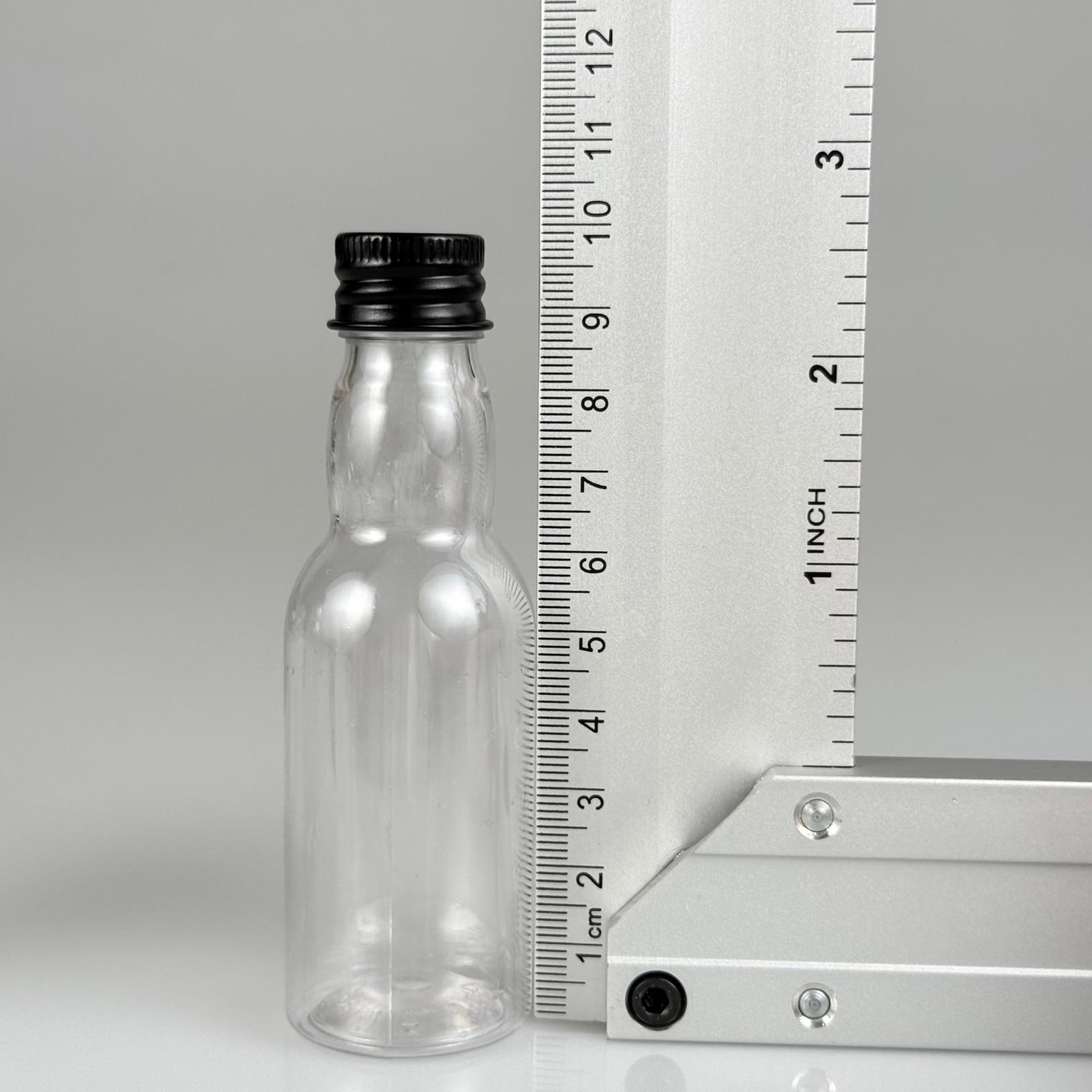 40 CC ŞEFFAF UZUN BOĞAZLI PET ŞİŞE + KÖPÜK CONTALI SİYAH ALÜMİNYUM METAL KAPAKLI + KÖR TIPALI TAKIM - 40 ML BOĞAZLI PET ŞİŞE
