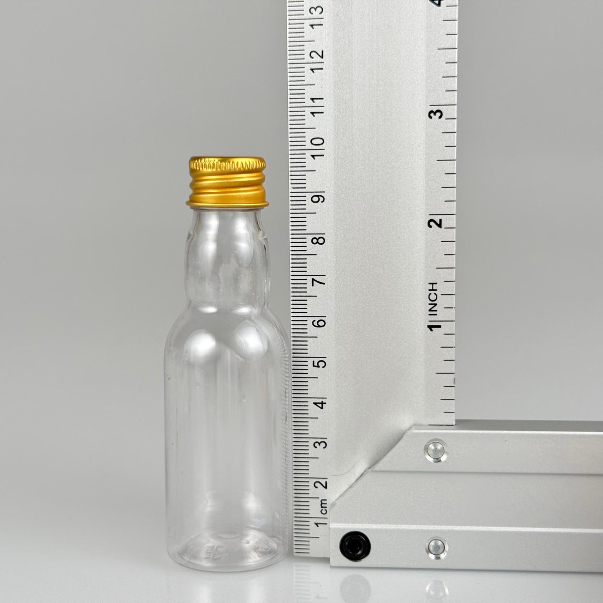 40 CC ŞEFFAF UZUN BOĞAZLI PET ŞİŞE + KÖPÜK CONTALI GOLD ALÜMİNYUM METAL KAPAKLI + KÖR TIPALI TAKIM - 40 ML BOĞAZLI PET ŞİŞE