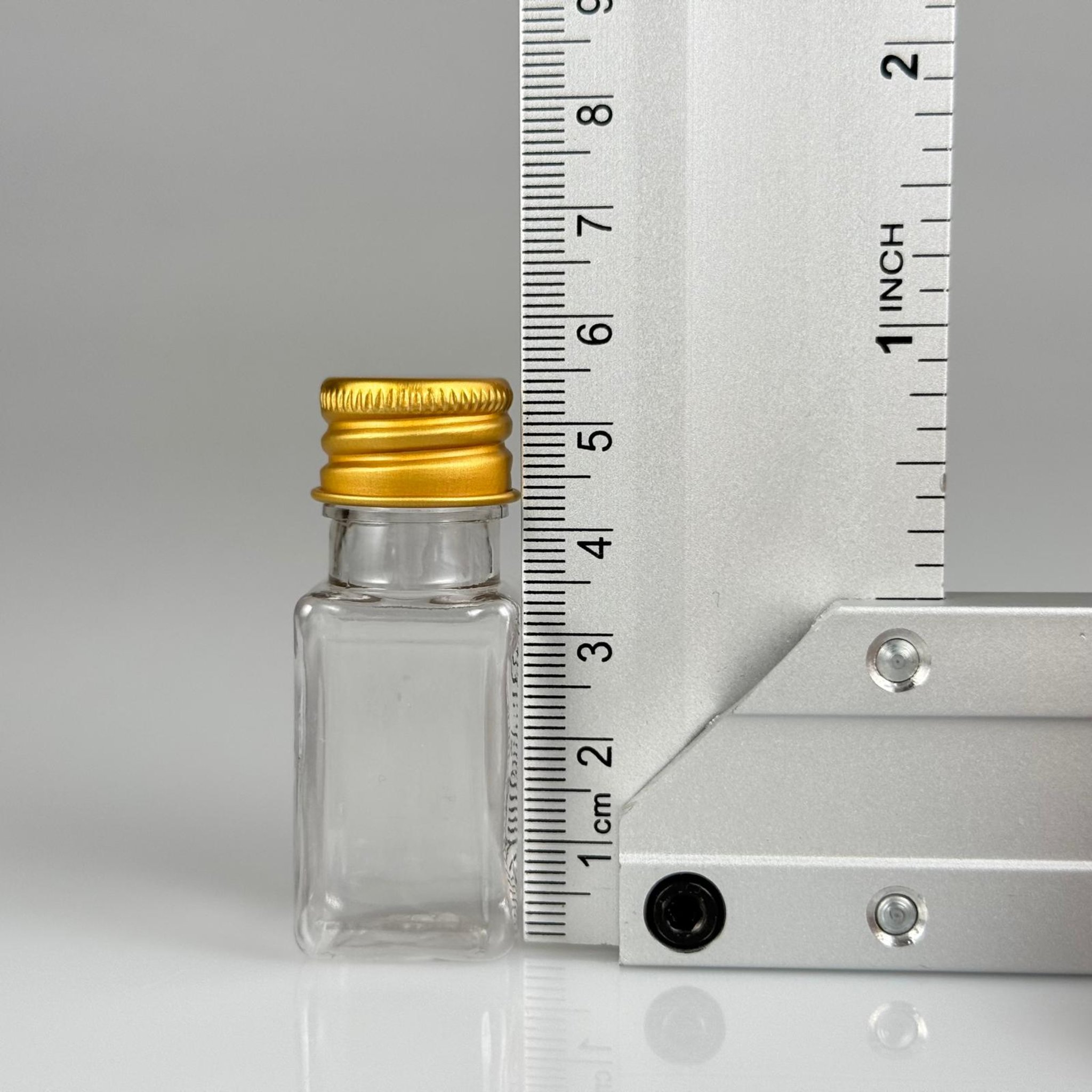 10 CC ŞEFFAF KARE PET SHOT ŞİŞE - KÖPÜK CONTALI GOLD ALÜMİNYUM METAL KAPAKLI + KÖR TIPALI TAKIM - 10 ML PLASTİK ŞİŞE