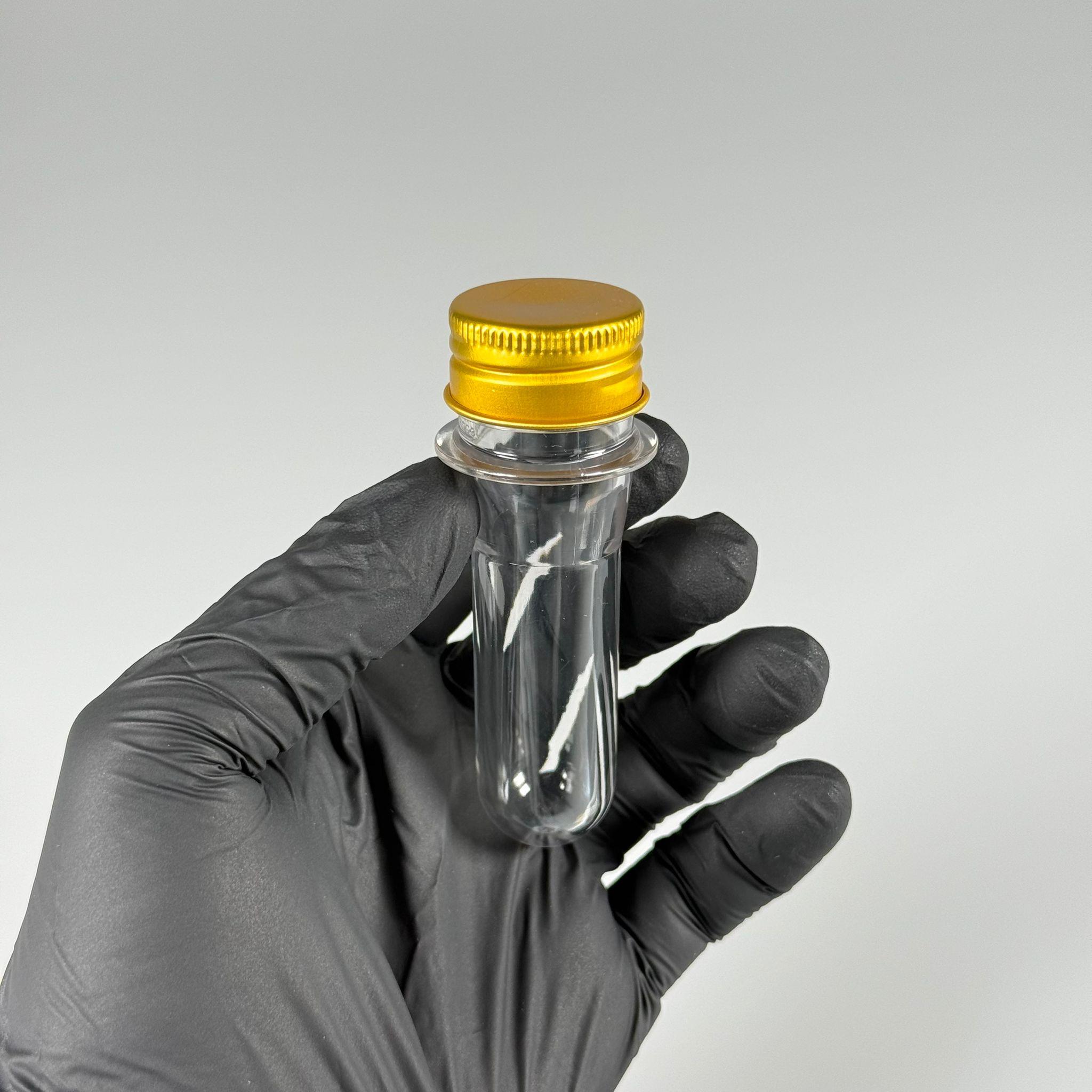 9 CM TÜP - 20 CC UZUN KALIN (20 GR) PET ŞİŞE  - GOLD ALÜMİNYUM METAL KAPAKLI  - BAHARAT, DENEY TÜPÜ, AYAKKABI BAĞCIĞI VB İÇİN PLASTİK TÜP