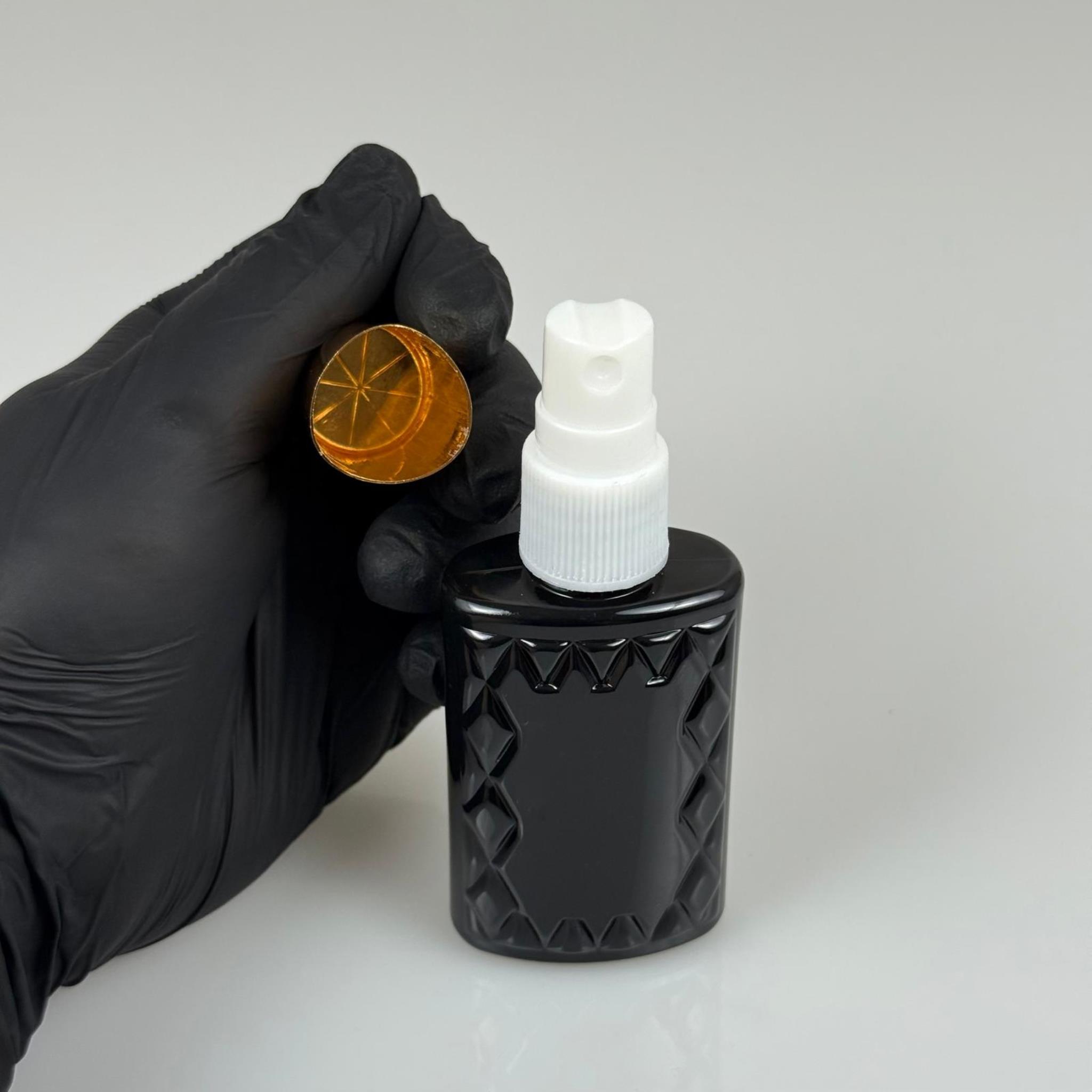 50 ML PET KOLONYA, PARFÜM VB ŞİŞELERİ - METAL ALÜMİNYUM GOLD KAPAK + VİDALI SPREY + 50 CC KÖŞELİ SİYAH ŞİŞE SET TAKIM