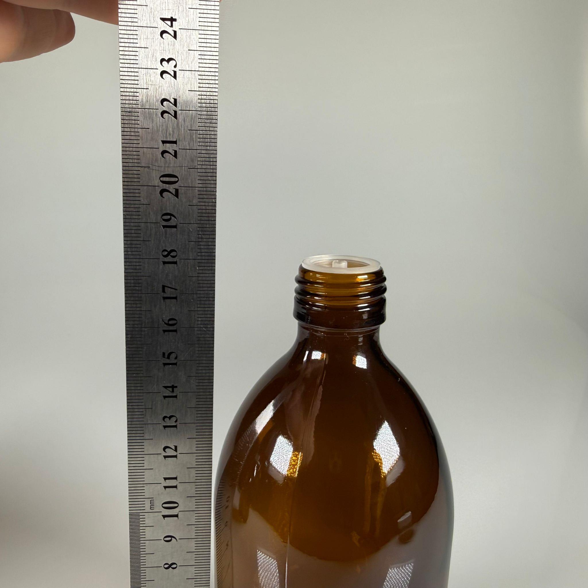 500 ML DOLUMU KOLAY, GENİŞ AĞIZLI İÇTEN DAMLALIKLI ŞİŞE (28 MM AĞIZ)  - 500 CC BEYAZ CONTALI KAPAKLI İÇTEN DAMLALIKLI CAM ECZA ŞİŞESİ - AMBER KAHVERENGİ