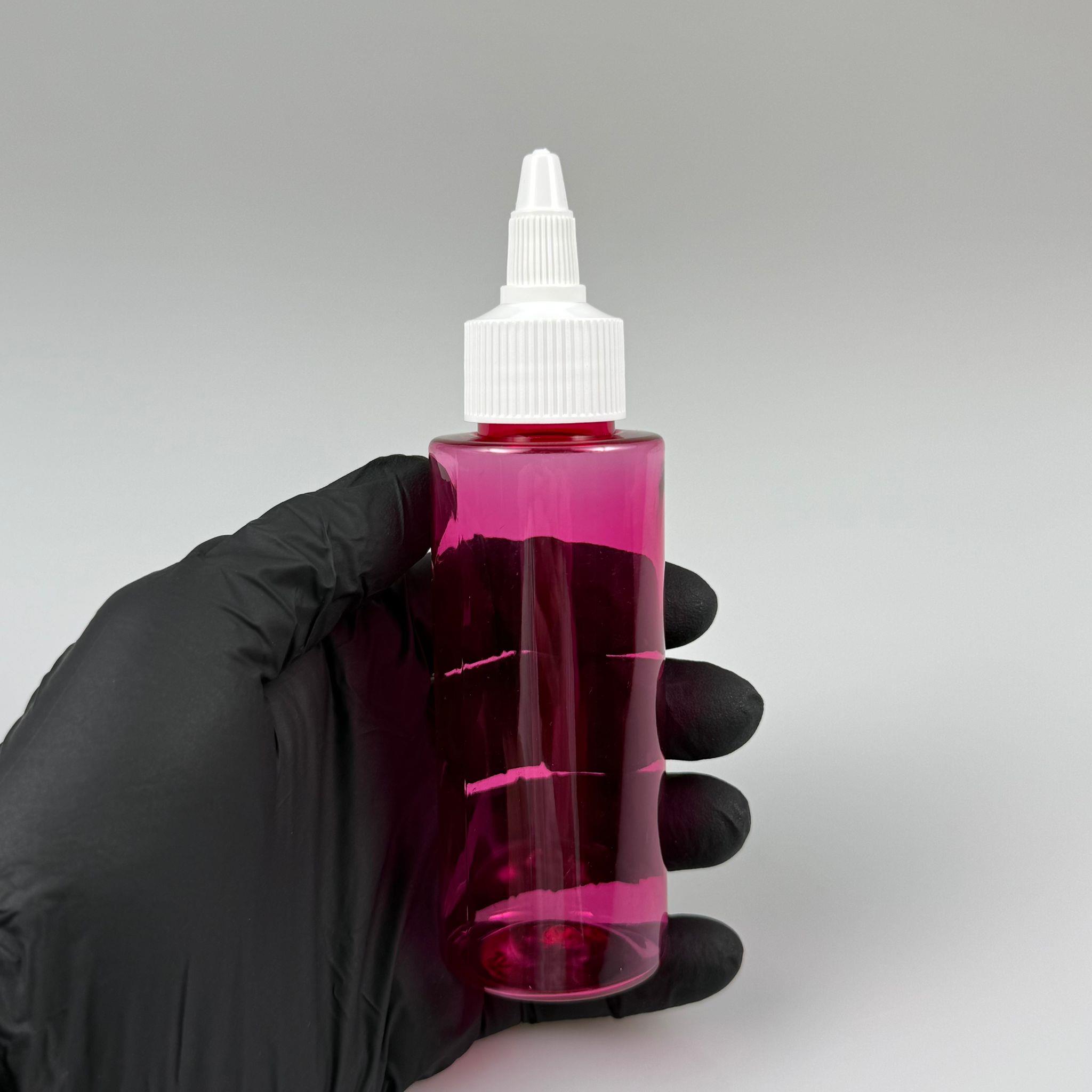 YAĞ, SOS, ACI SOS, SİRKE, SRIRACHA, MÜREKKEP, TUTKAL AKITICI VB BOŞ ŞİŞELERİ - BEYAZ SİVRİ TWİST AKITICI KAPAK + 100 ML KÜT PEMBE SERT PET PLASTİK ŞİŞE TAKIM