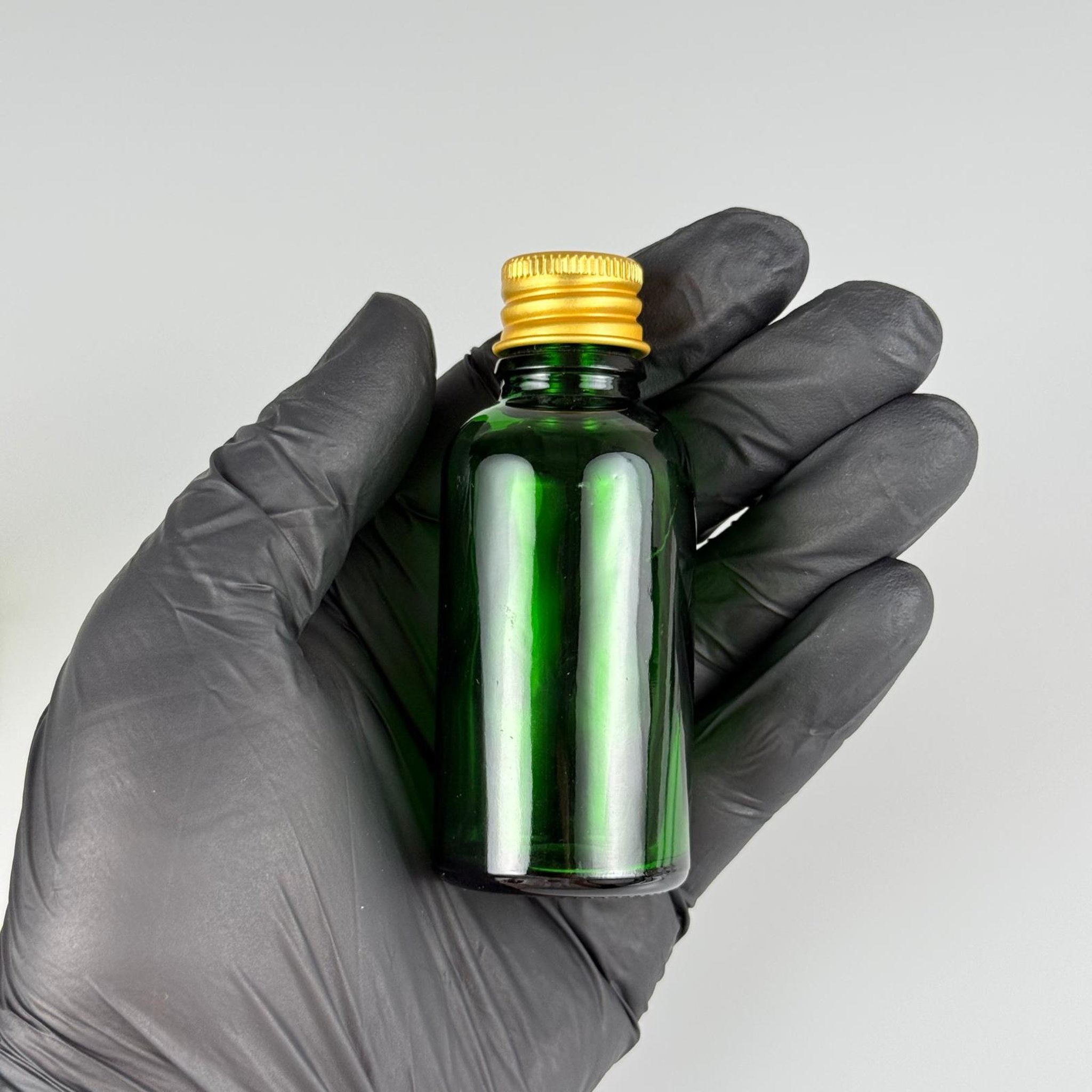30 CC YEŞİL CAM ŞİŞE + KÖPÜK CONTALI GOLD ALÜMİNYUM METAL KAPAKLI + DAMLALIKLI KOLONYA TIPALI TAKIM - 30 ML YEŞİL CAM ŞİŞE