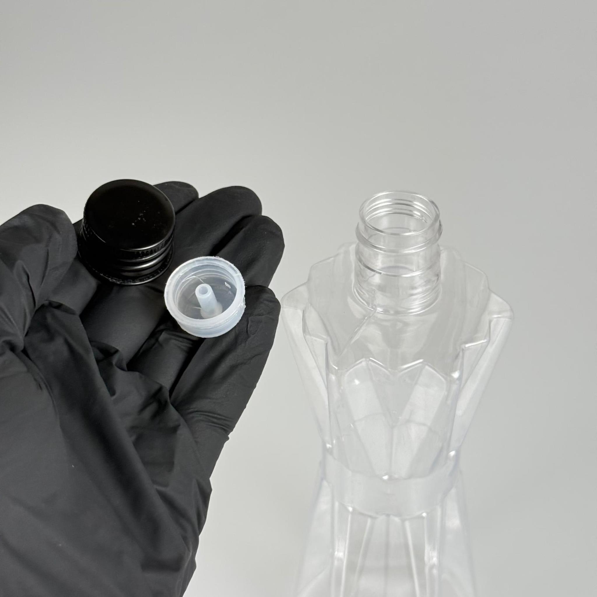 300 CC ELMAS MODEL PET KOLONYA ŞİŞESİ - 24 AĞIZ (27 GR) + KÖPÜK CONTALI SİYAH METAL ALÜMİNYUM KAPAK+ KOLONYA TIPALI TAKIM - 300 ML KAPAKLI PLASTİK ŞİŞELER