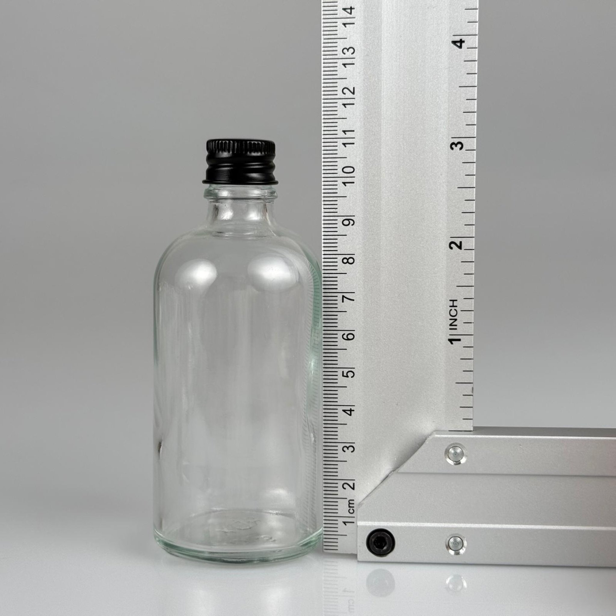 100 CC ŞEFFAF CAM ŞİŞE + KÖPÜK CONTALI SİYAH ALÜMİNYUM METAL KAPAKLI + KOLONYA TIPALI TAKIM - 100 ML ŞEFFAF CAM ŞİŞE