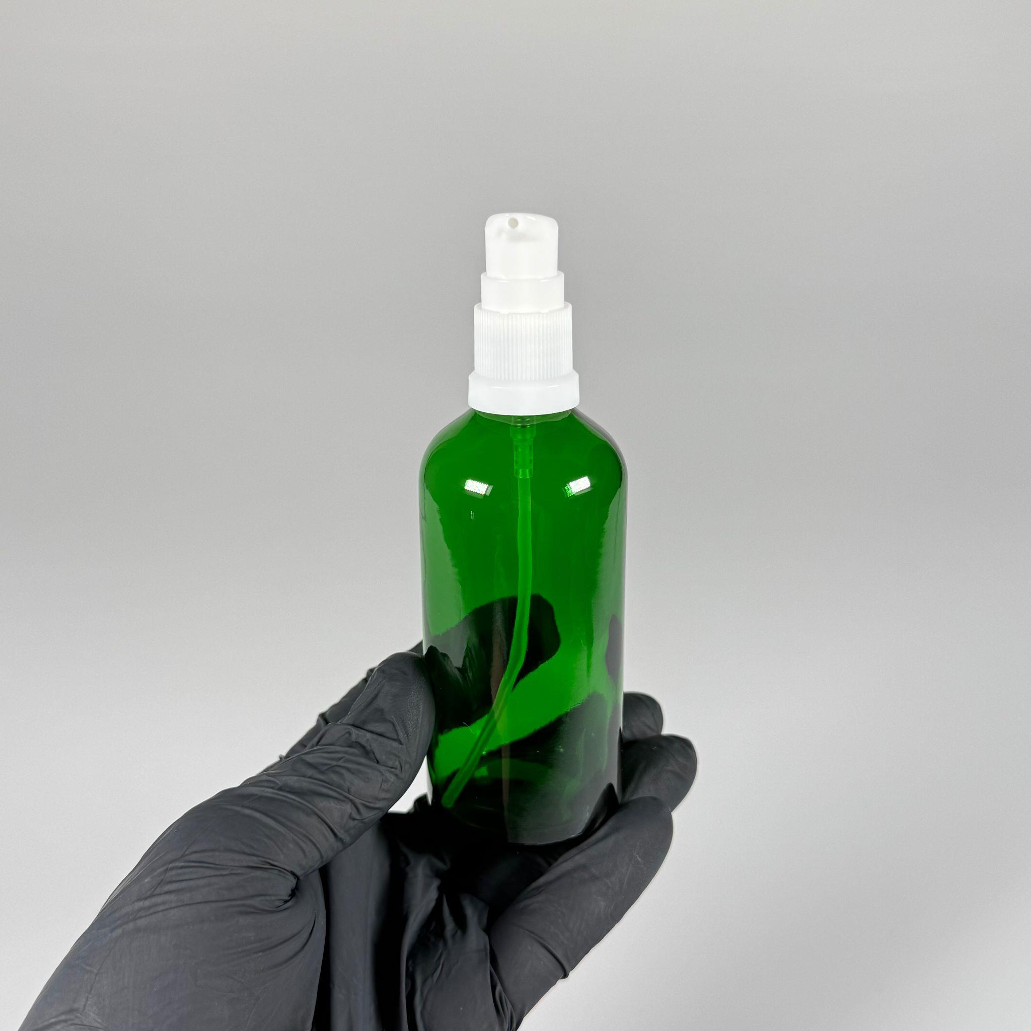 100 CC YEŞİL CAM ŞİŞE - SIZDIRMAZ ETEKLİ BEYAZ LOSYON POMPALI TAKIM - 100 ML LOSYON ŞİŞESİ - YAĞ, KREM GİBİ YOĞUN KIVAMLI SIVILAR İÇİN CAM AMBALAJ