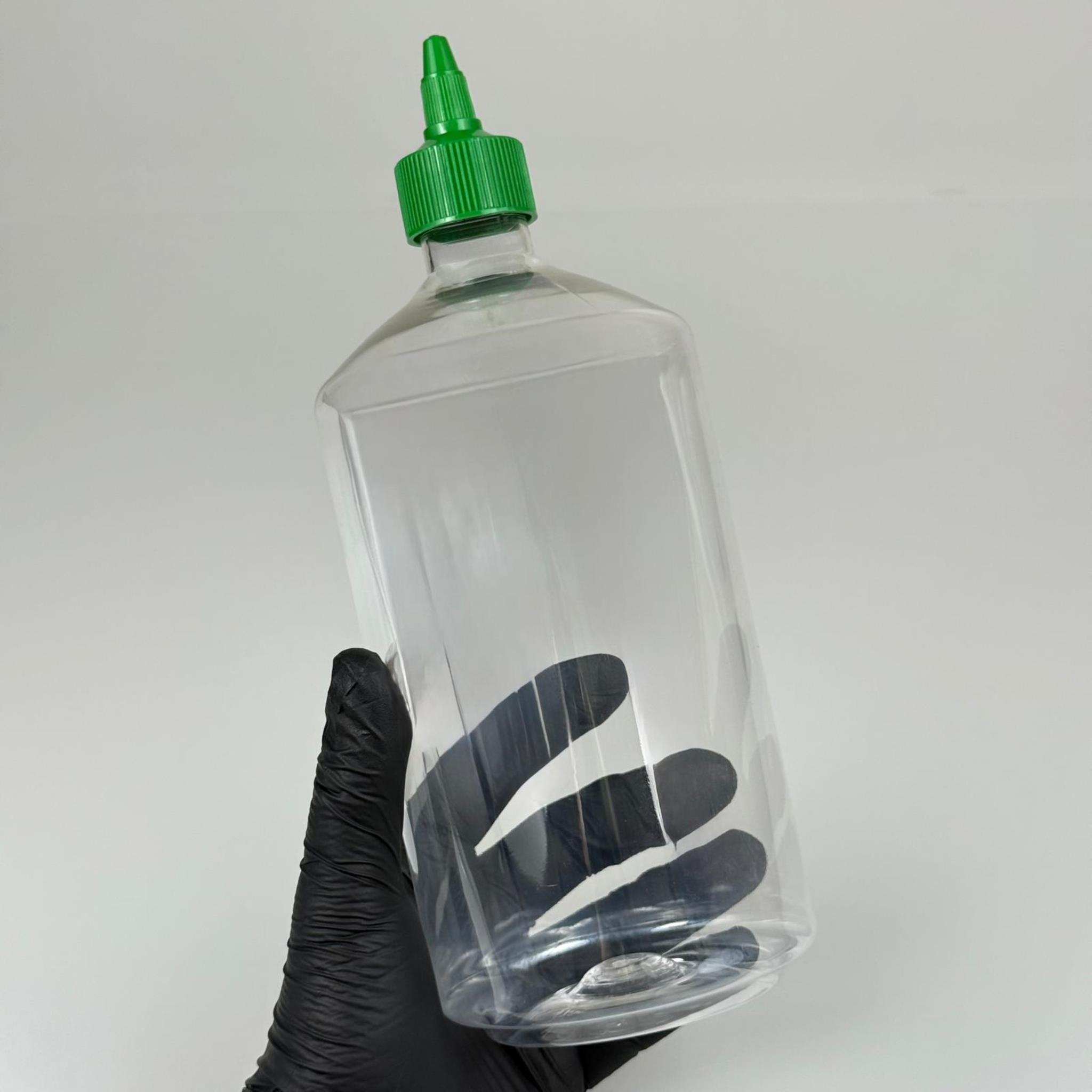 ZEYTİNYAĞI, SOS, ACI SOS, SİRKE, SRIRACHA VB BOŞ ŞİŞELERİ - YEŞİL SİVRİ TWİST AKITICI KAPAK + 1000 ML ŞEFFAF KÜT PET PLASTİK ŞİŞE TAKIM
