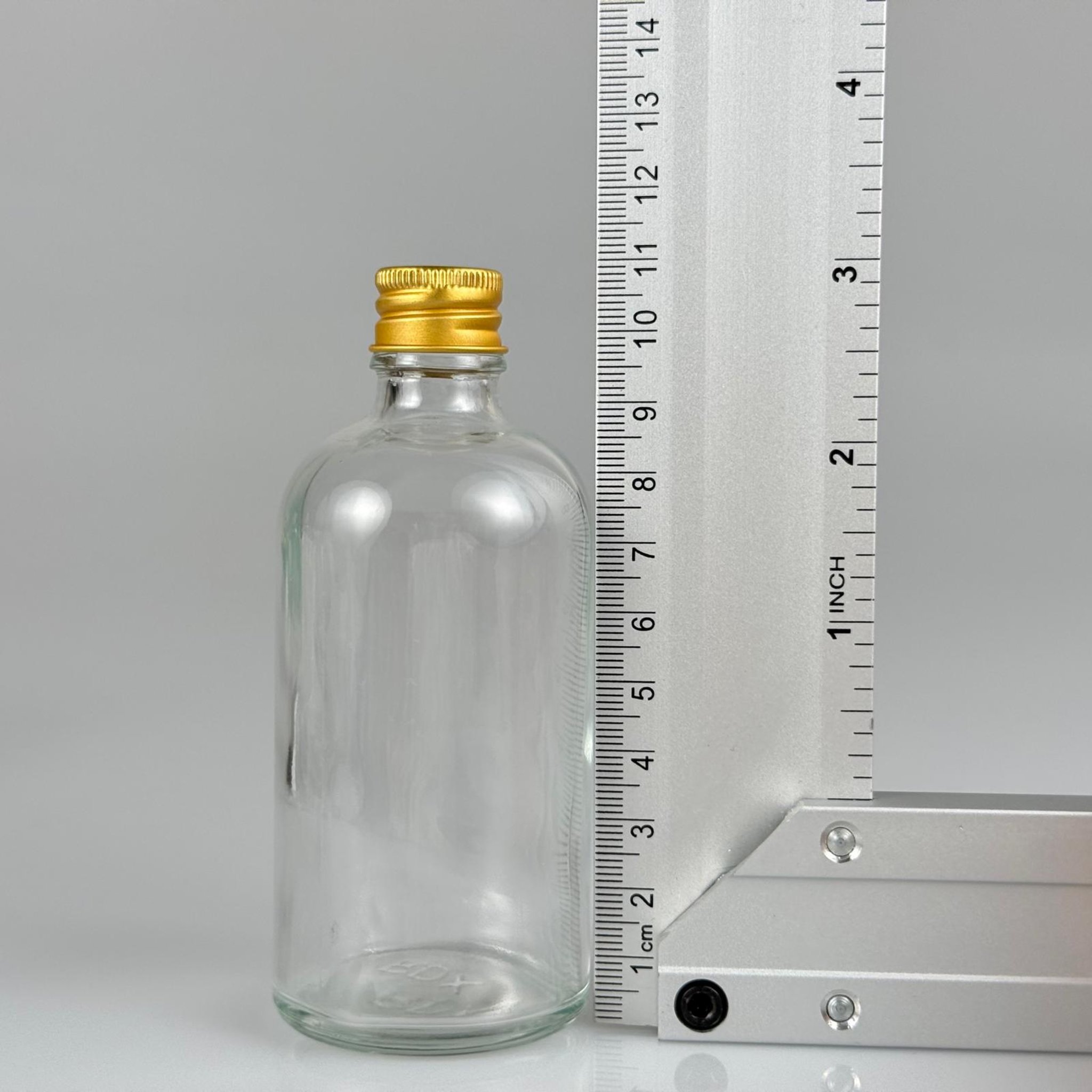 100 CC ŞEFFAF CAM ŞİŞE + KÖPÜK CONTALI GOLD ALÜMİNYUM METAL KAPAKLI TAKIM - 100 ML ŞEFFAF CAM ŞİŞE