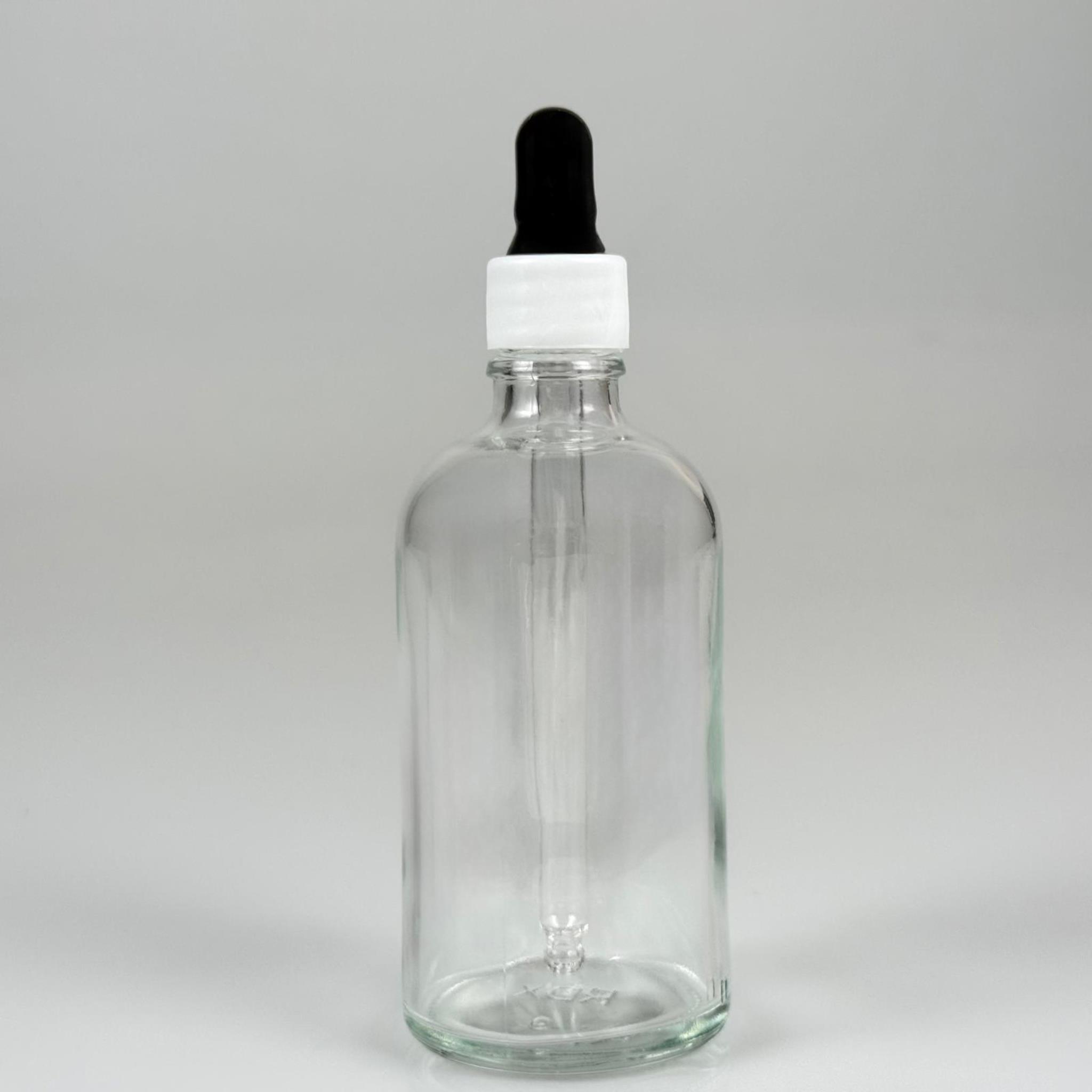 100 CC ŞEFFAF CAM DAMLALIKLI ŞİŞE - SİYAH EMZİK + BEYAZ DÜZ KAPAK + CAM PİPET TAKIM - 100 ML DAMLALIKLI ŞİŞE SETİ