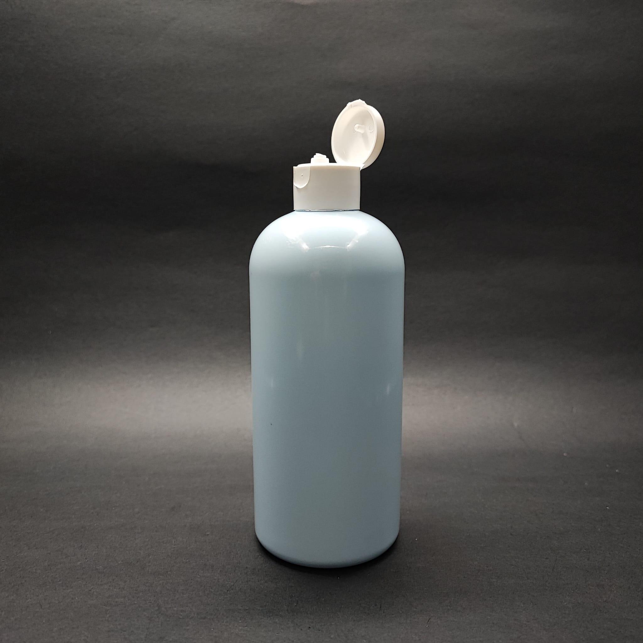 400 CC OVAL BOYUNLU SİLİNDİR PET ŞİŞE (30 GR) - BEYAZ FLİPTOP ŞAMPUAN KAPAKLI - 400 ML PLASTİK ŞİŞE - BEBEK MAVİSİ