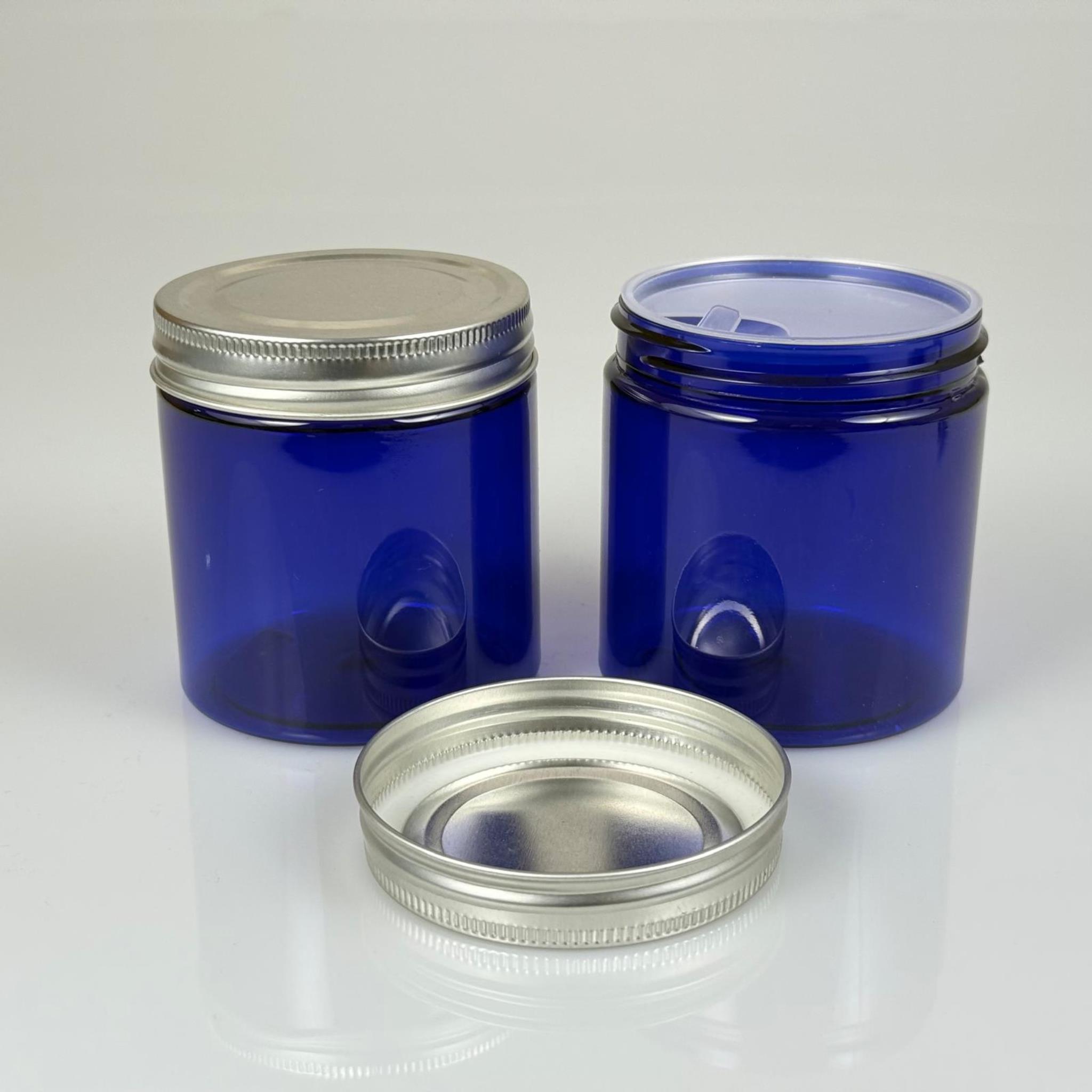 250 ML SERT PET KAVANOZ + GÜMÜŞ METAL KAPAK + İÇ TIPA - 250 CC KALIN MAVİ PLASTİK KAVANOZ GÜMÜŞ METAL KAPAKLI İÇ TIPALI TAKIM - KREM KAVANOZLARI