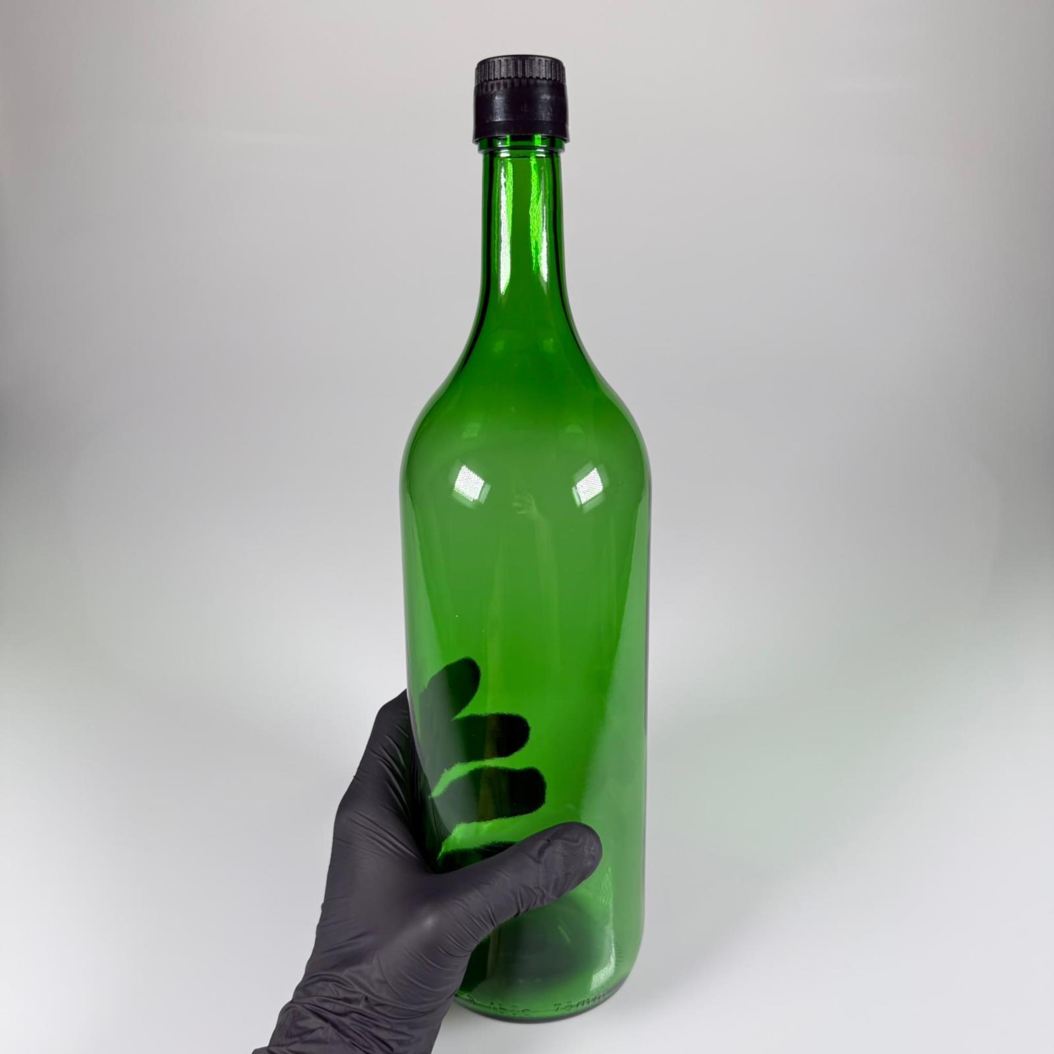 1500 CC CAM ŞİŞE YEŞİL - SİYAH AKITICILI DROP STOP KAPAKLI - 1500 ML CAM ŞİŞE - 1,5 LT CAM ŞİŞE