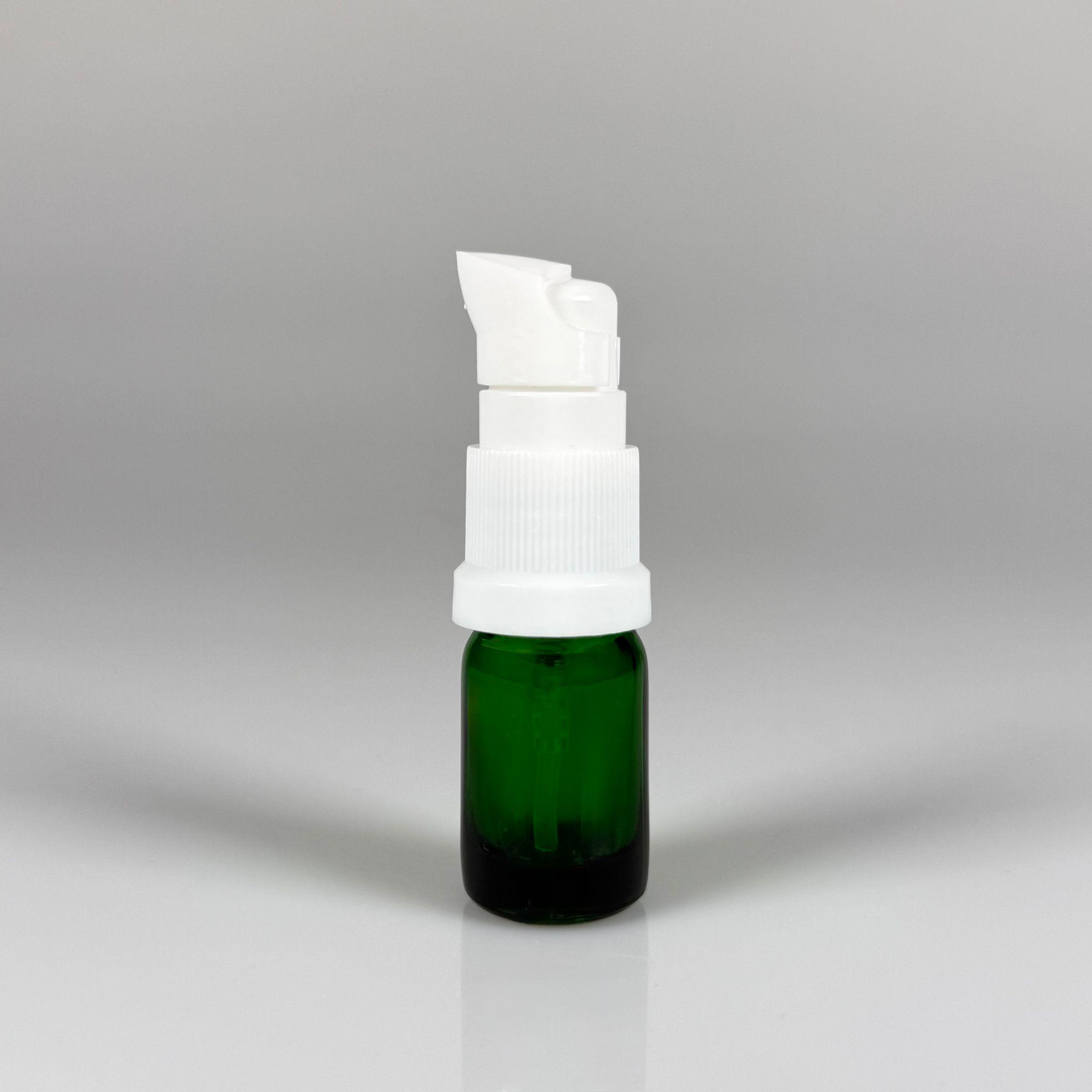 5 CC YEŞİL CAM ŞİŞE - SIZDIRMAZ ETEKLİ BEYAZ LOSYON POMPALI TAKIM - 5 ML LOSYON ŞİŞESİ - YAĞ, KREM GİBİ YOĞUN KIVAMLI SIVILAR İÇİN CAM AMBALAJ