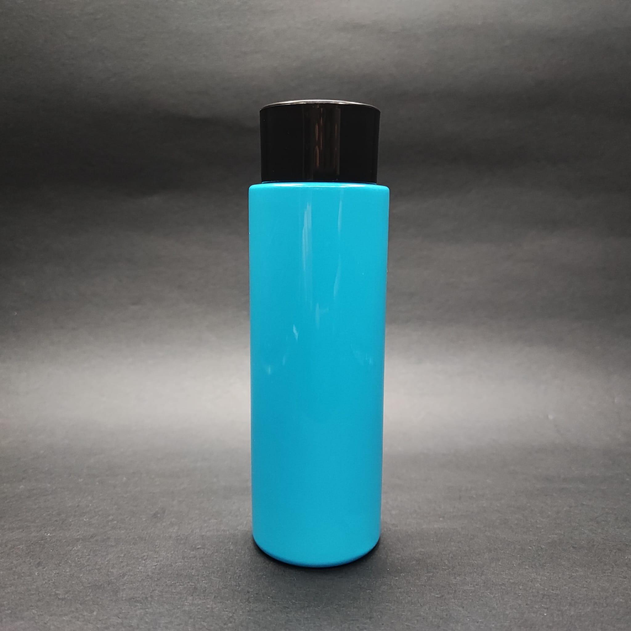 200 CC KÜT BOYUNLU UZUN SİLİNDİR PET ŞİŞE (24 GR) - SİYAH KOLONYA LOSYON KAPAK + TIPA - 200 ML PLASTİK ŞİŞE - MAVİ