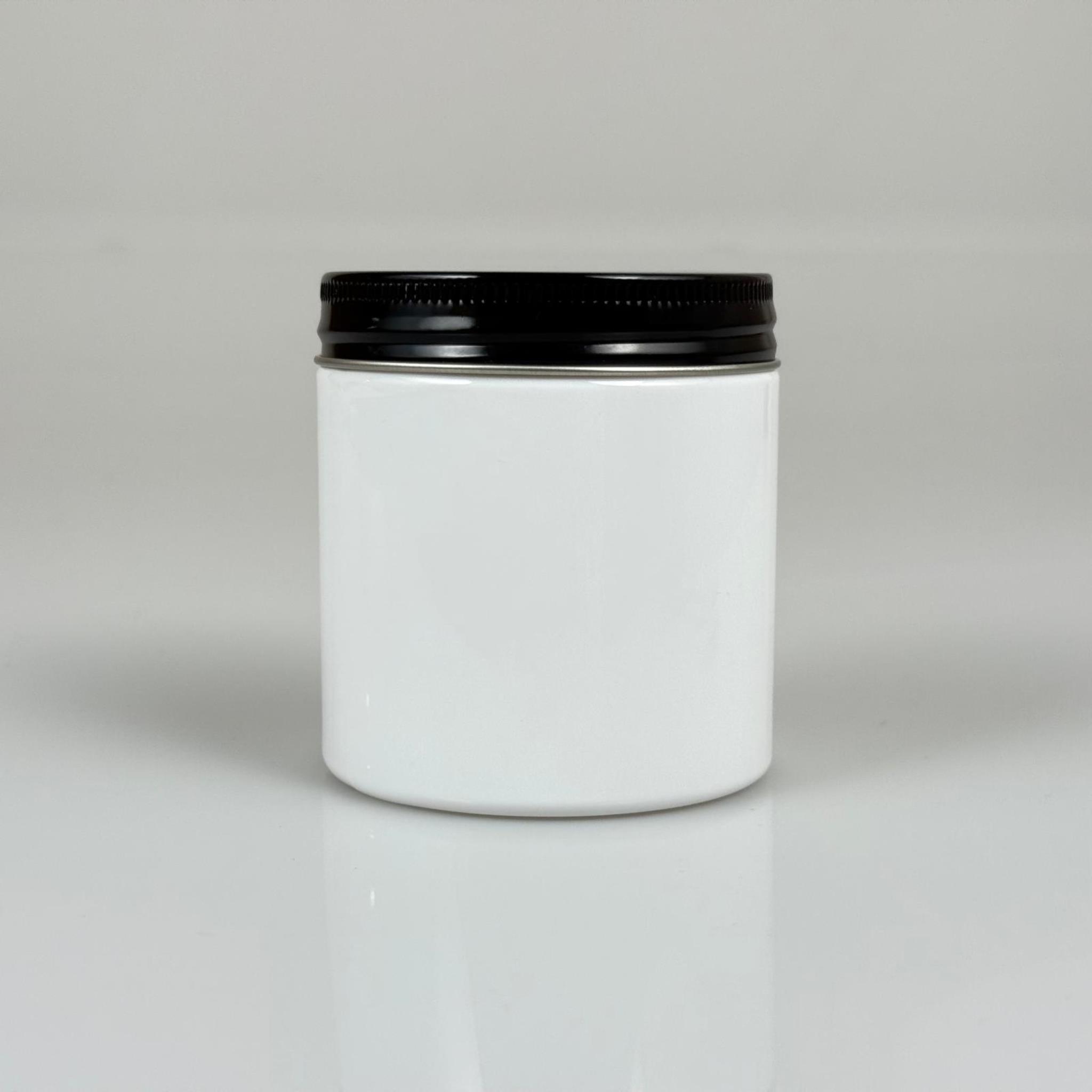 250 CC BEYAZ SERT PLASTİK KAVANOZ - SİYAH METAL KAPAKLI - 250 ML METAL KAPAKLI PLASTİK KAVANOZ - KOZMETİK KAVANOZ, GIDA KAVANOZU VE KREM KAVANOZU OLARAK KULLANABİLİRSİNİZ