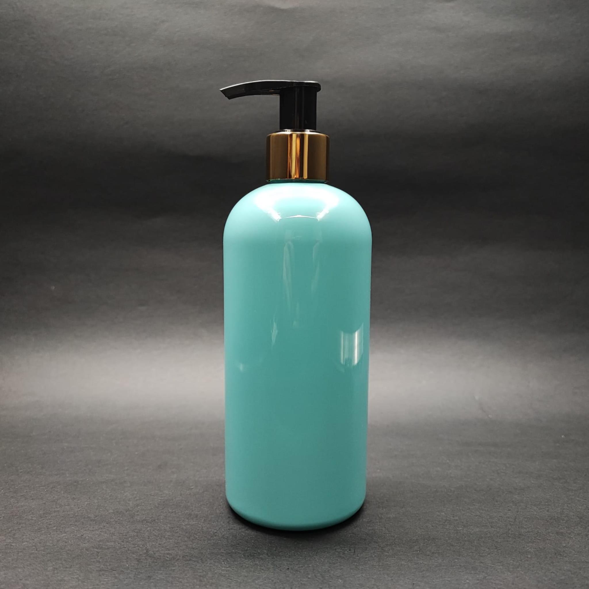 400 CC OVAL BOYUNLU SİLİNDİR PET ŞİŞE (30 GR) - GOLD POMPALI - 400 ML PLASTİK ŞİŞE - TURKUAZ