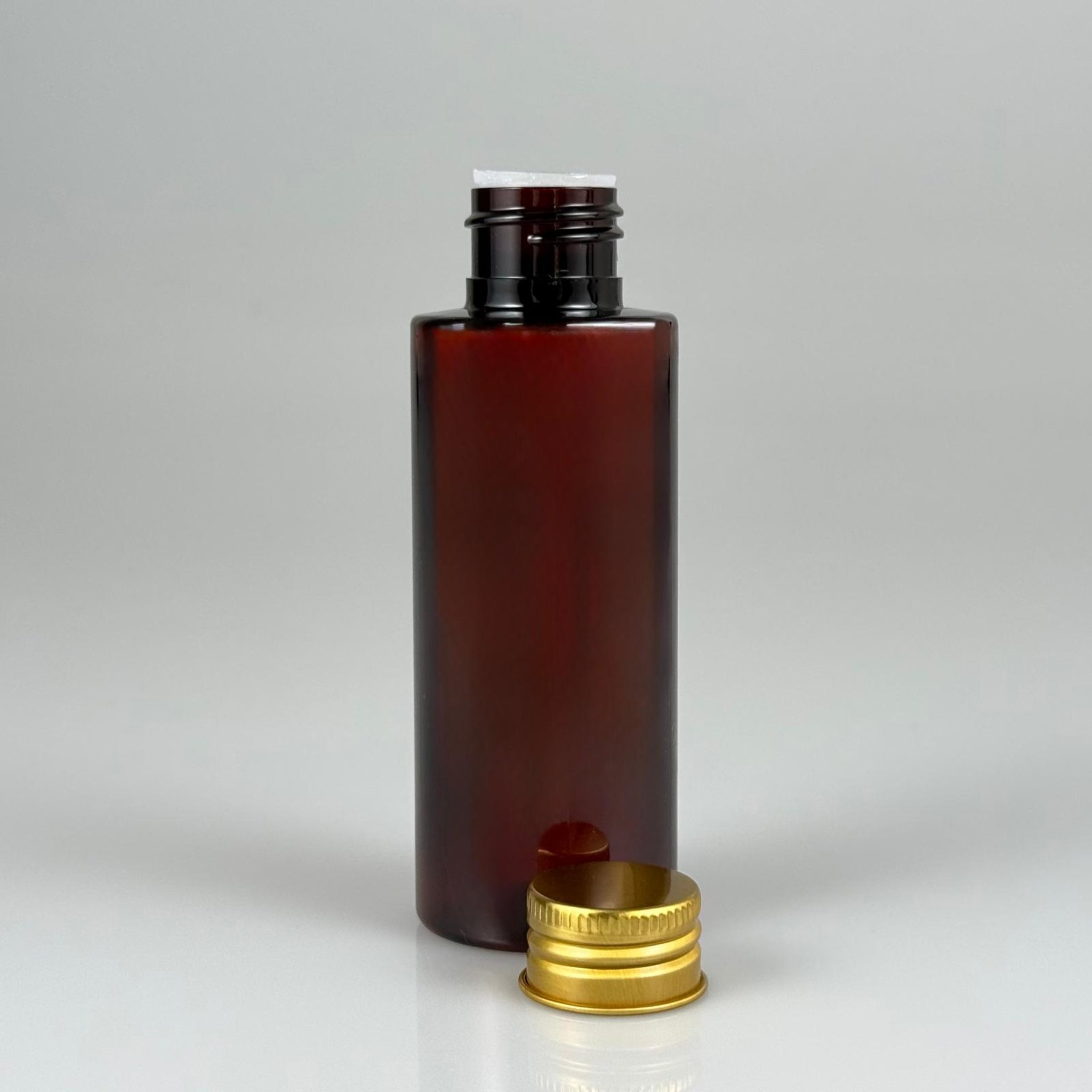 100 CC AMBER SİLİNDİR KESKİN KÜT MODEL SERT PET ŞİŞE (17 GR - 24 AĞIZ ) + KÖPÜK CONTALI GOLD METAL ALÜMİNUM KAPAKLI + KOLONYA TIPALI TAKIM - 100 ML KAPAKLI AMBER PLASTİK ŞİŞELER