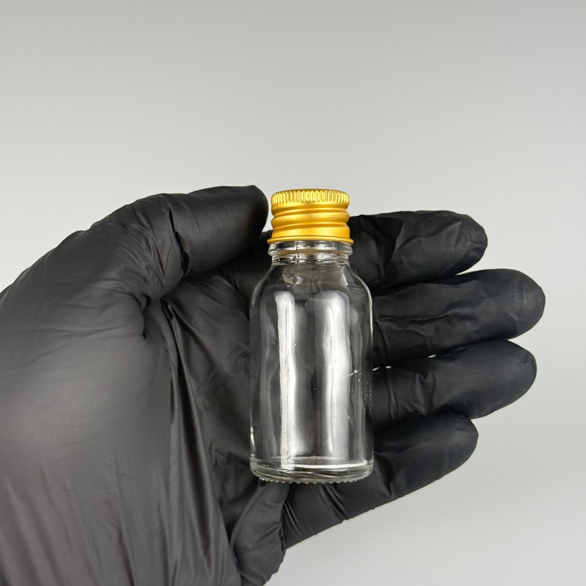 15 CC ŞEFFAF CAM ŞİŞE + KÖPÜK CONTALI GOLD ALÜMİNYUM METAL KAPAKLI TAKIM - 15 ML ŞEFFAF CAM ŞİŞE