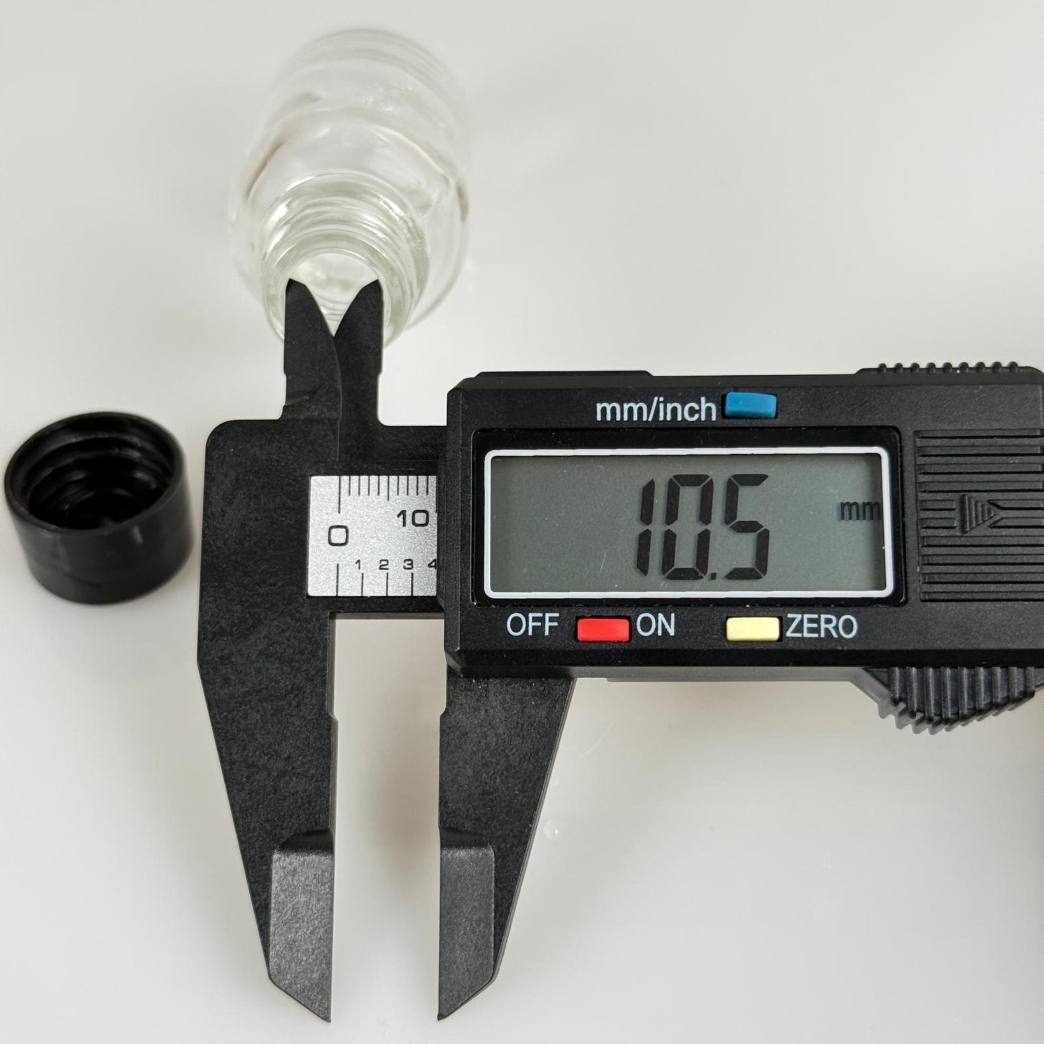 15 ML ŞEFFAF CAM ŞİŞE + CONTALI SİYAH KAPAK - 15 CC KAPAKLI CAM ŞİŞE